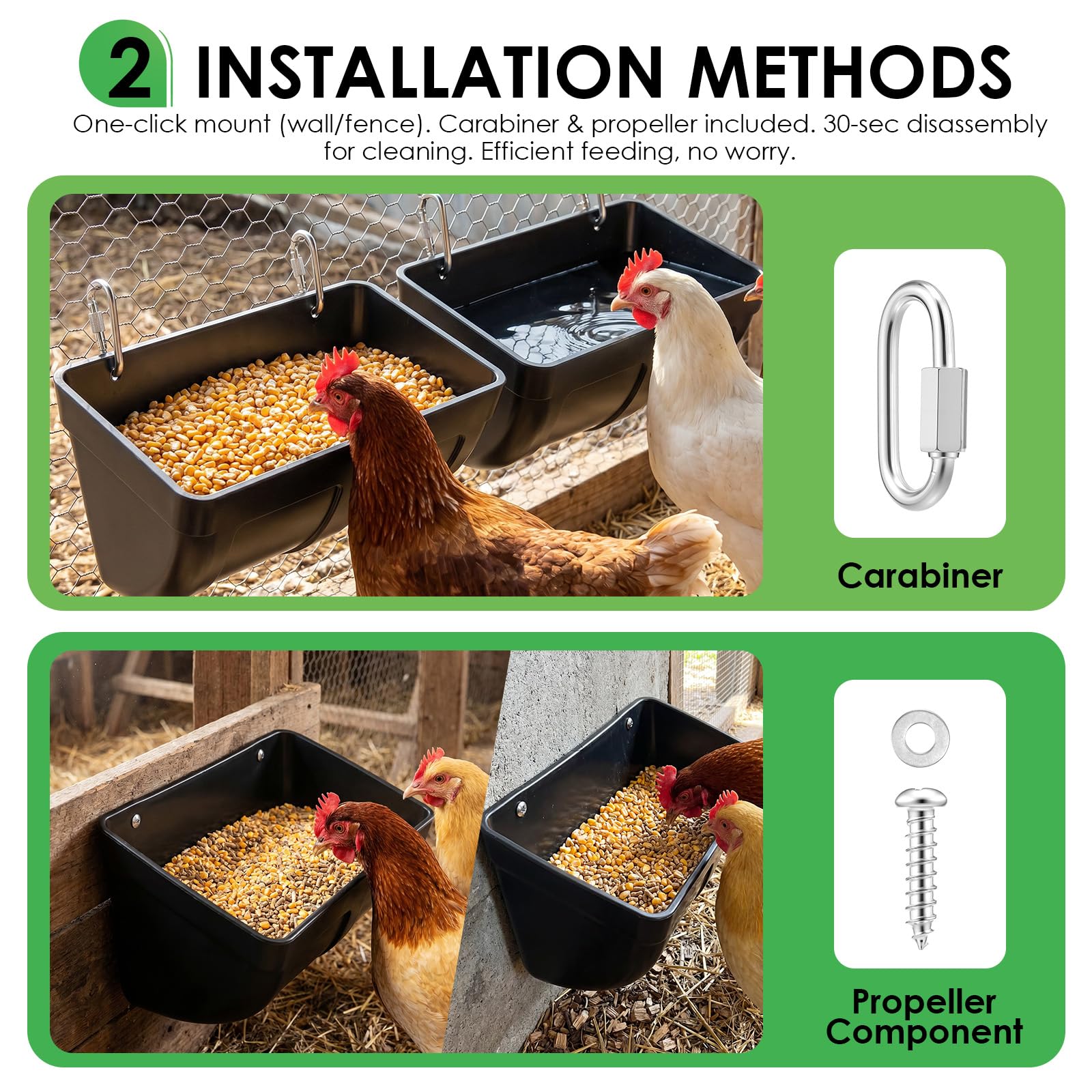 Comedero automático para pollos, verduras, 3,8 L, comedero automático y bebedero para pollos, cabras y patos, montaje en valla, cuenco impermeable para aves de corral y animales de establo (10
