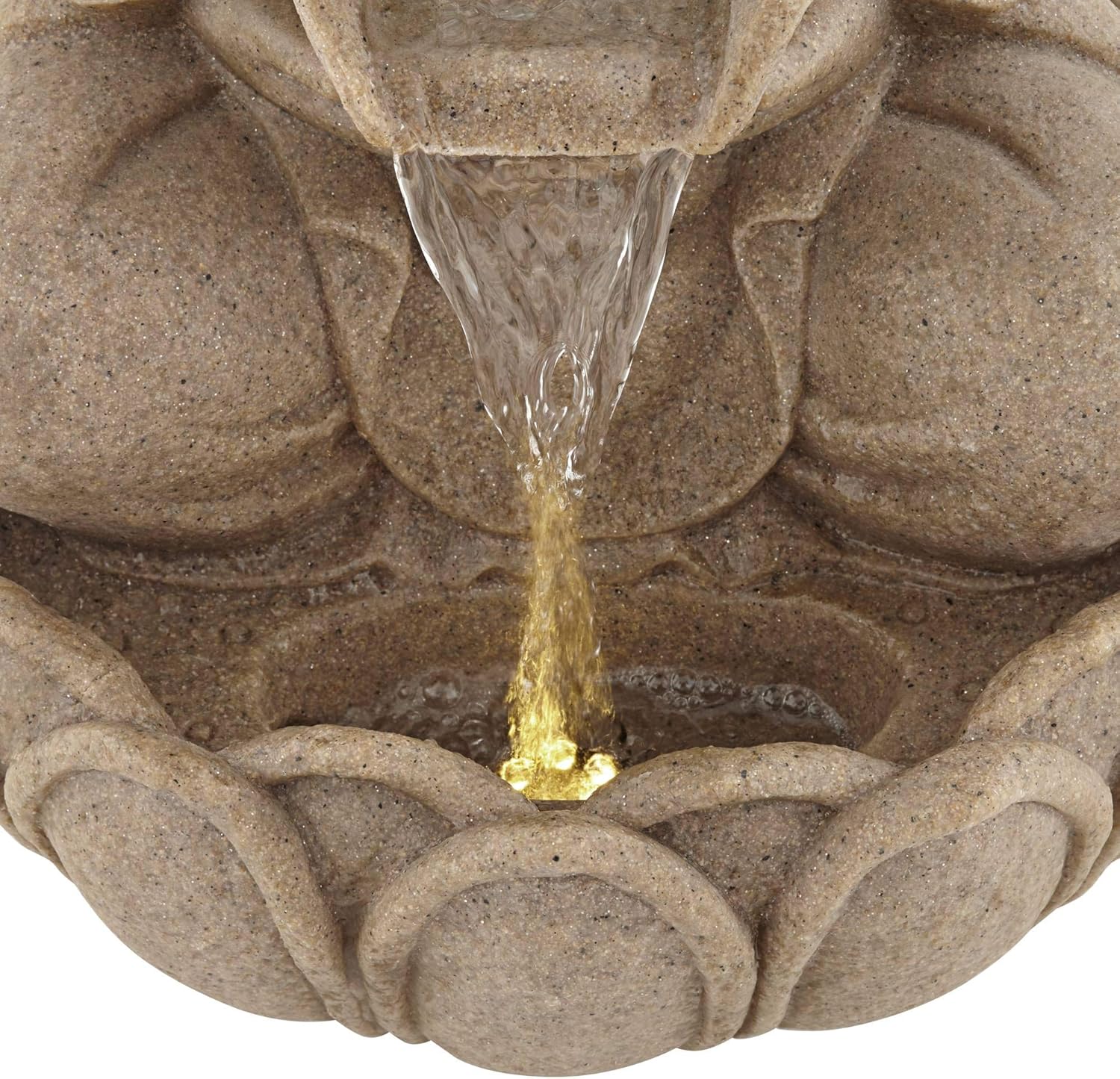 Calm Buddha 22" High Large Zen Asian Indoor Outdoor Decor Sand Stone Floor Fountain with Light LED Standing Waterfall Water Feature for Outside Garden Patio Yard Backyard Porch - Franklin Iron Works