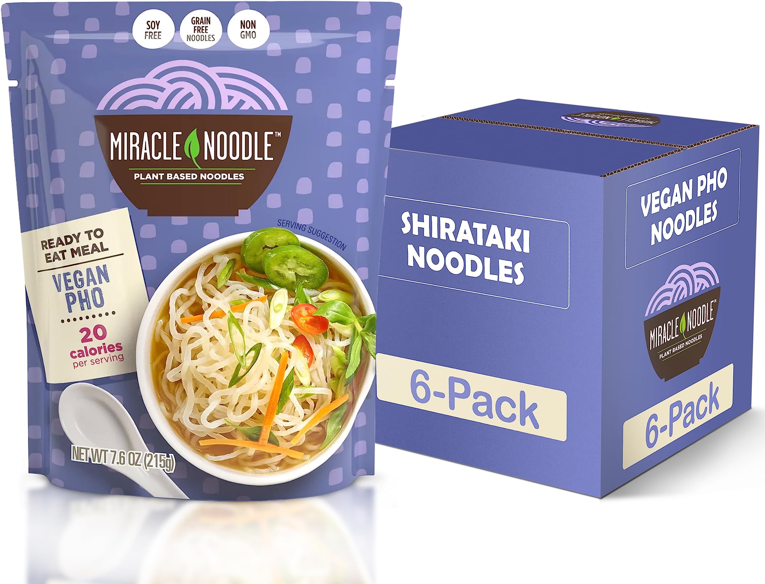 Miracle Noodle Vegan Pho Ready To Eat Meal, 10 Oz (Pack of 6), Plant Based Shirataki Konjac Noodles, 20 Calories Per Serving, Low Carb, Gluten-Free