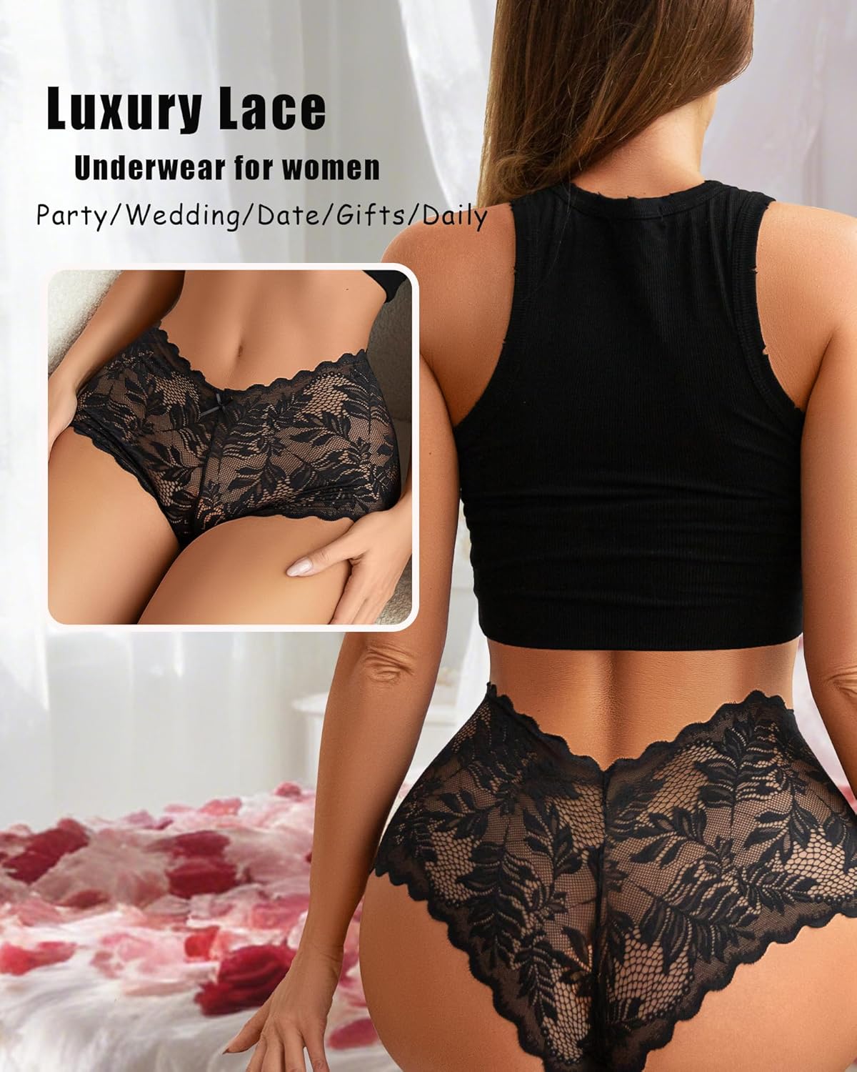 FINETOO 5 Pack Sexy Lingerie Panties for Women Pack V-Waist Lace Womens Underwear French Cut Boyshorts Panty - Image 3