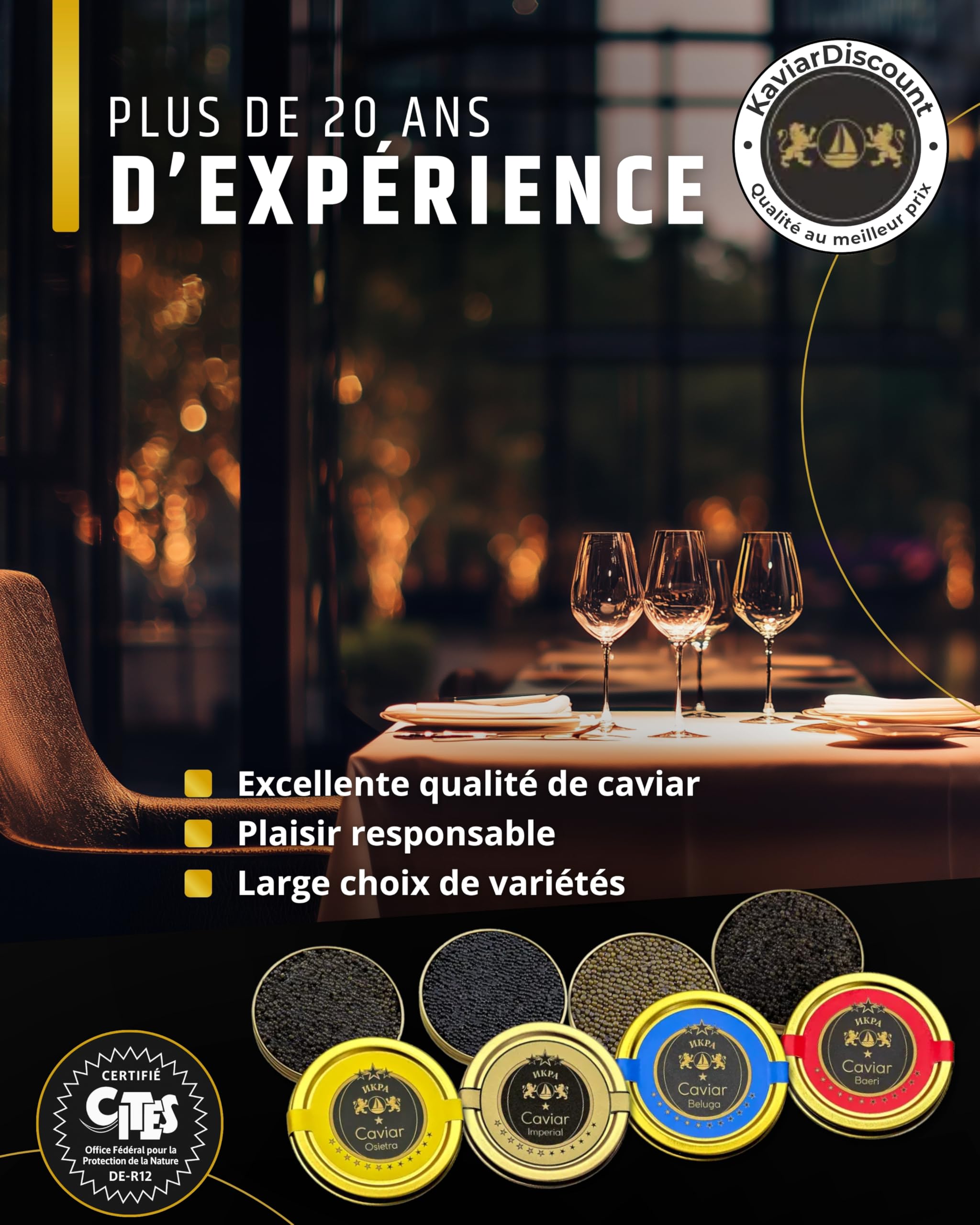 SEPEHR DAD CAVIAR Caviar Baeri d'esturgeon sibérien I 50 g à grains fermes et à l'arôme puissant I Riche en protéines et en oméga-3 I 100% durable, qualité supérieure et sans additifs