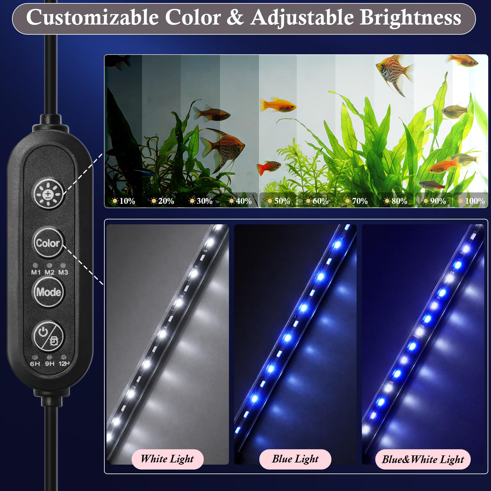 Dirvin 11 W LED-Aquarium-Licht mit Timer, tauchfähiges Aquarium-Licht, 24/7-Modus, Sonnenaufgang, Tageslicht, Mondlicht und 3 Farben einstellbare Helligkeit, automatisches Ein-/Ausschalten, 57,9 cm