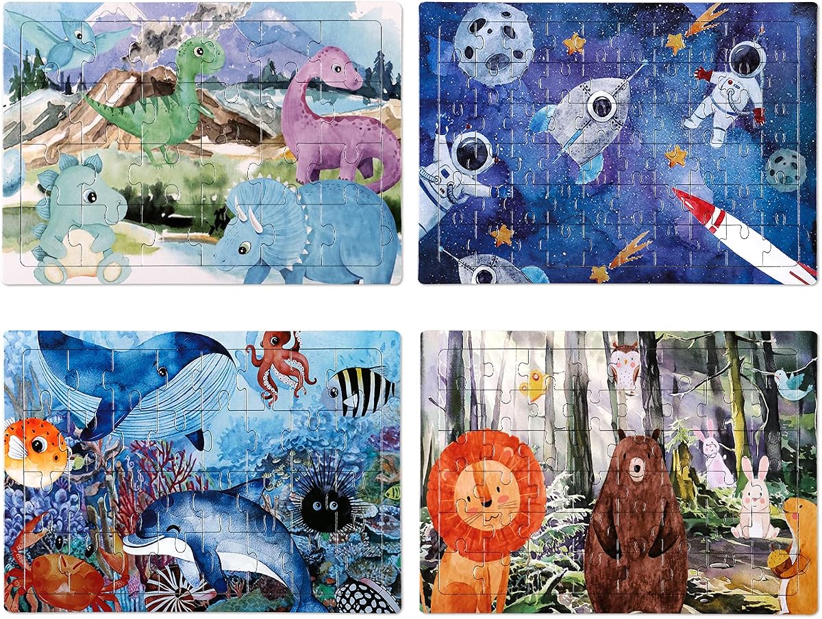 4 in 1 Increasing Difficulty Kid Puzzle for Kids, Ages 3-8, 24-60-Piece, Puzzles for Children Learning Educational Puzzle Toys for Boys and Girls Set for Kids(4 Puzzles)