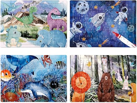 4 in 1 Increasing Difficulty Kid Puzzle for Kids, Ages 3-8, 24-60-Piece, Puzzles for Children Learning Educational Puzzle Toys for Boys and Girls Set for Kids4 Puzzles