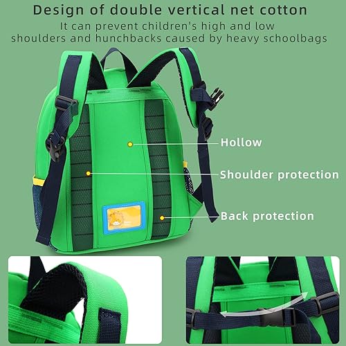 Vista 5 de willikiva Mochila infantil de dinosaurio para niños y niñas, bolsa preescolar impermeable (autobús verde)