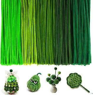 200Pcs Green Pipe Cleaners, 5 Shades Green Chenille Stems, 12 Inch Fuzzy Sticks, Thick Pipe Cleaners Craft Supplies for Christmas Tree, Wreath, DIY Flower, Kids Art Craft, Holiday Decorations