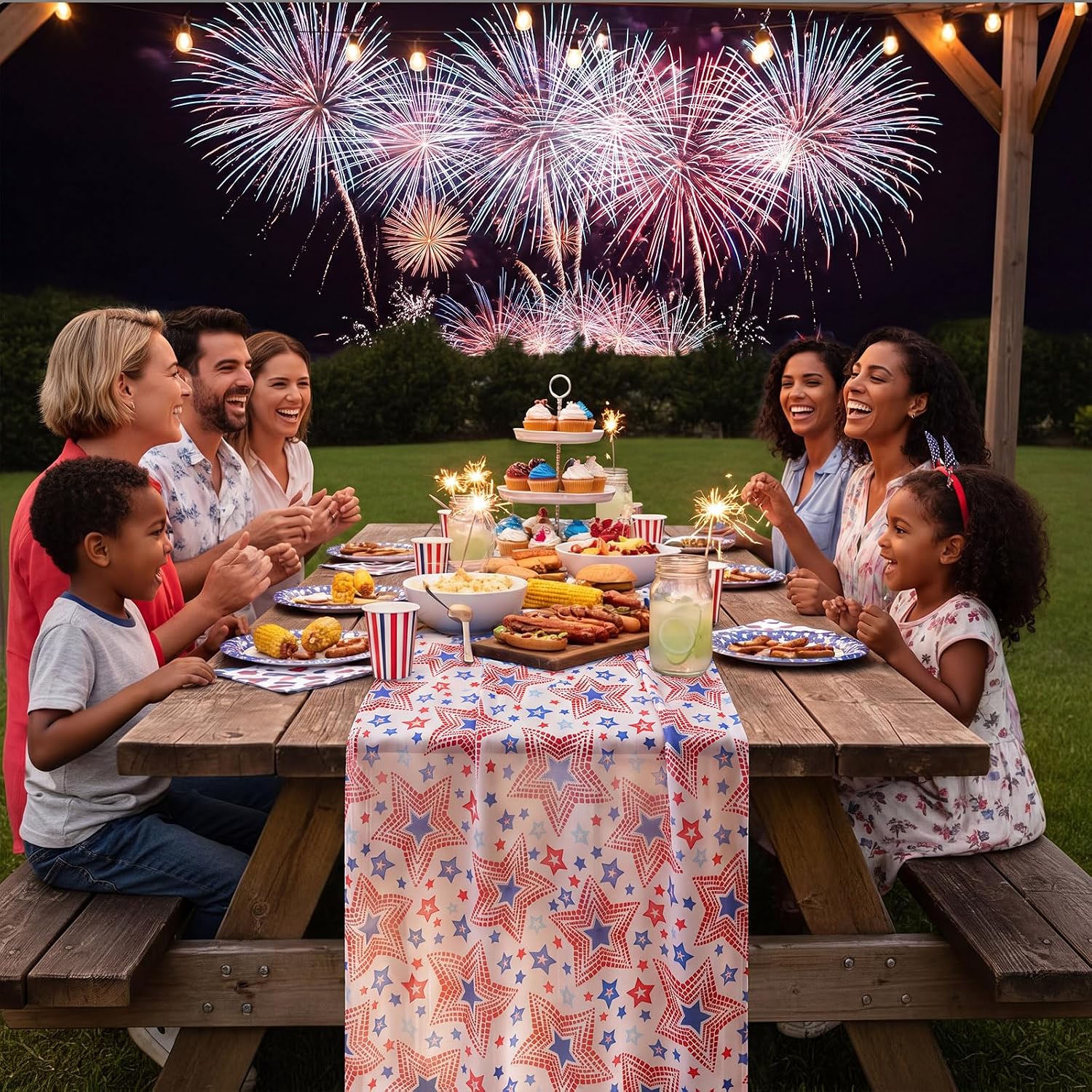 3 Pcs 4th of July Table Runner Red White and Blue Stars Cheesecloth Table Runner 28 x 118 Inches Independence Day Decorations for 250th Anniversary Patriotic Party Decor (Star)