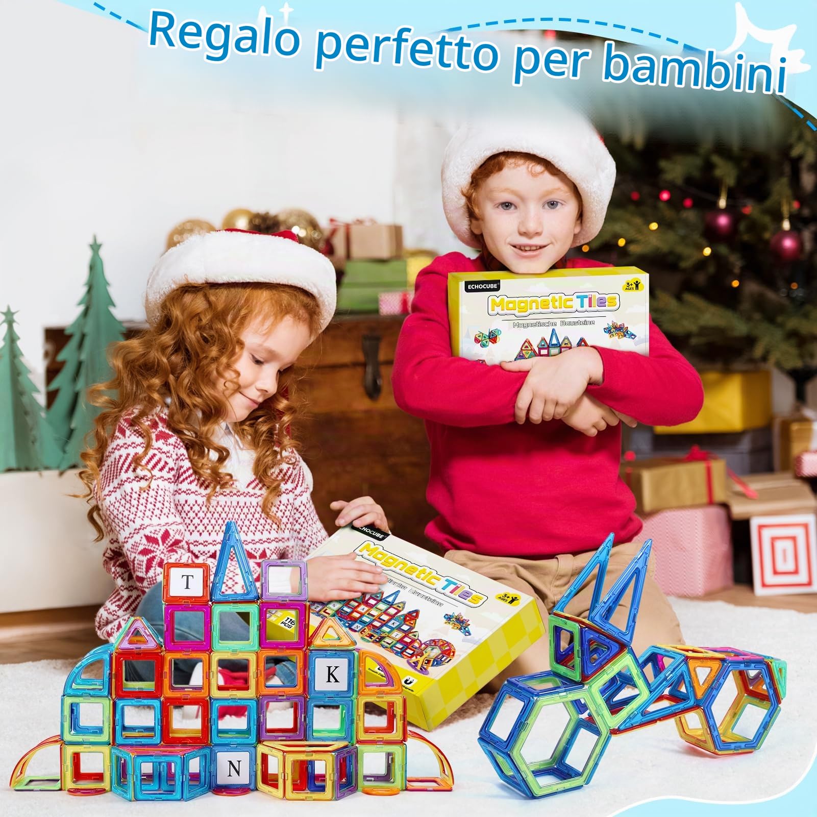 Set di mattonelle magnetiche per bambini 116PC - mattonelle da costruzione, giocattoli da costruzione STEM, regalo educativo di blocchi magnetici per bambini e bambine