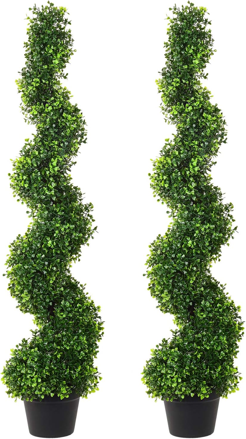 DearHouse 5 Feet Artificial Cypress Spiral Topiary Trees, 2Pack Potted Indoor or Outdoor Spiral Boxwood Trees -