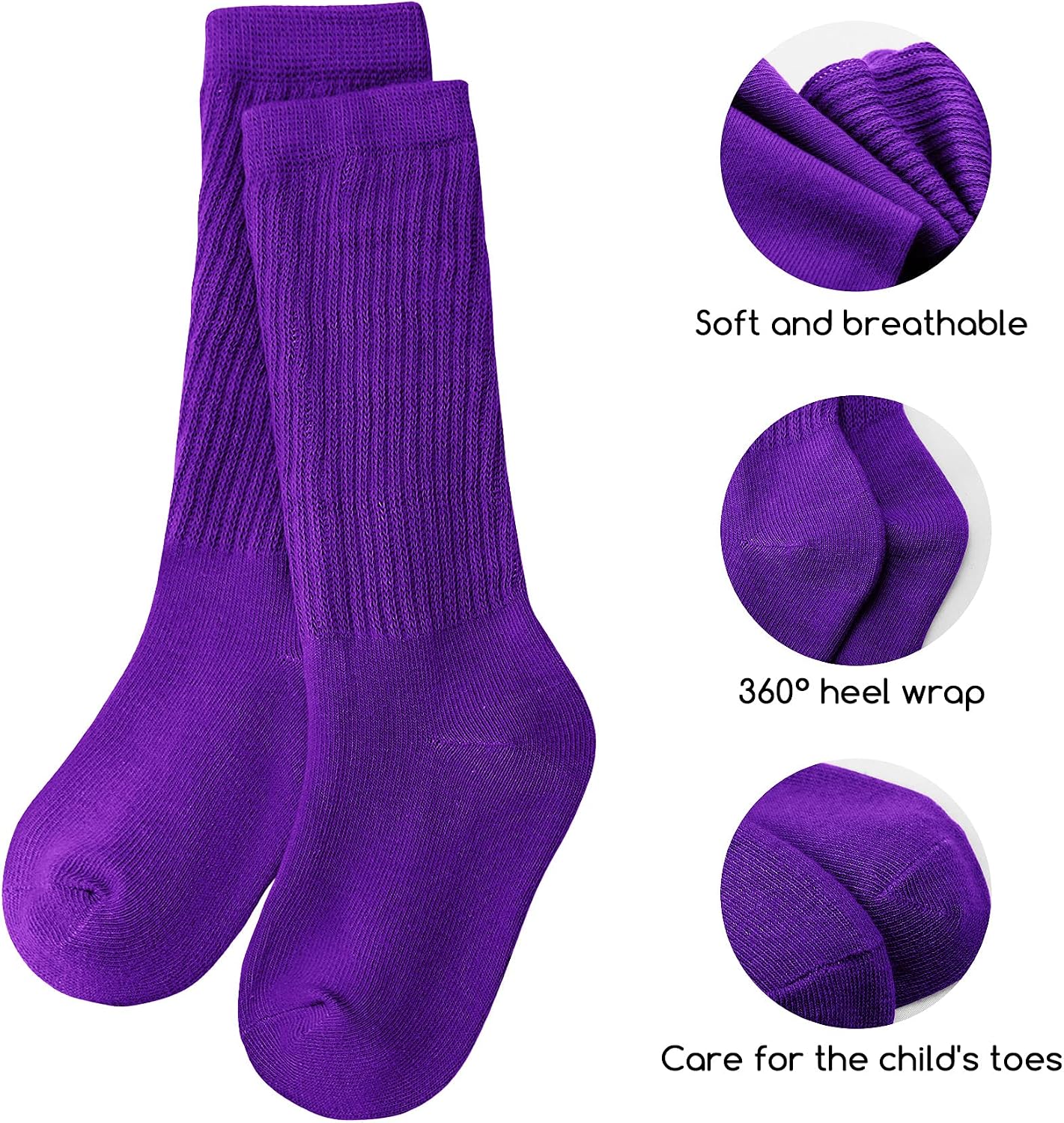 Auranso Little Girl Slouch Socks Knee High Cotton Socks 9 Pairs Girls Long Crew Socks