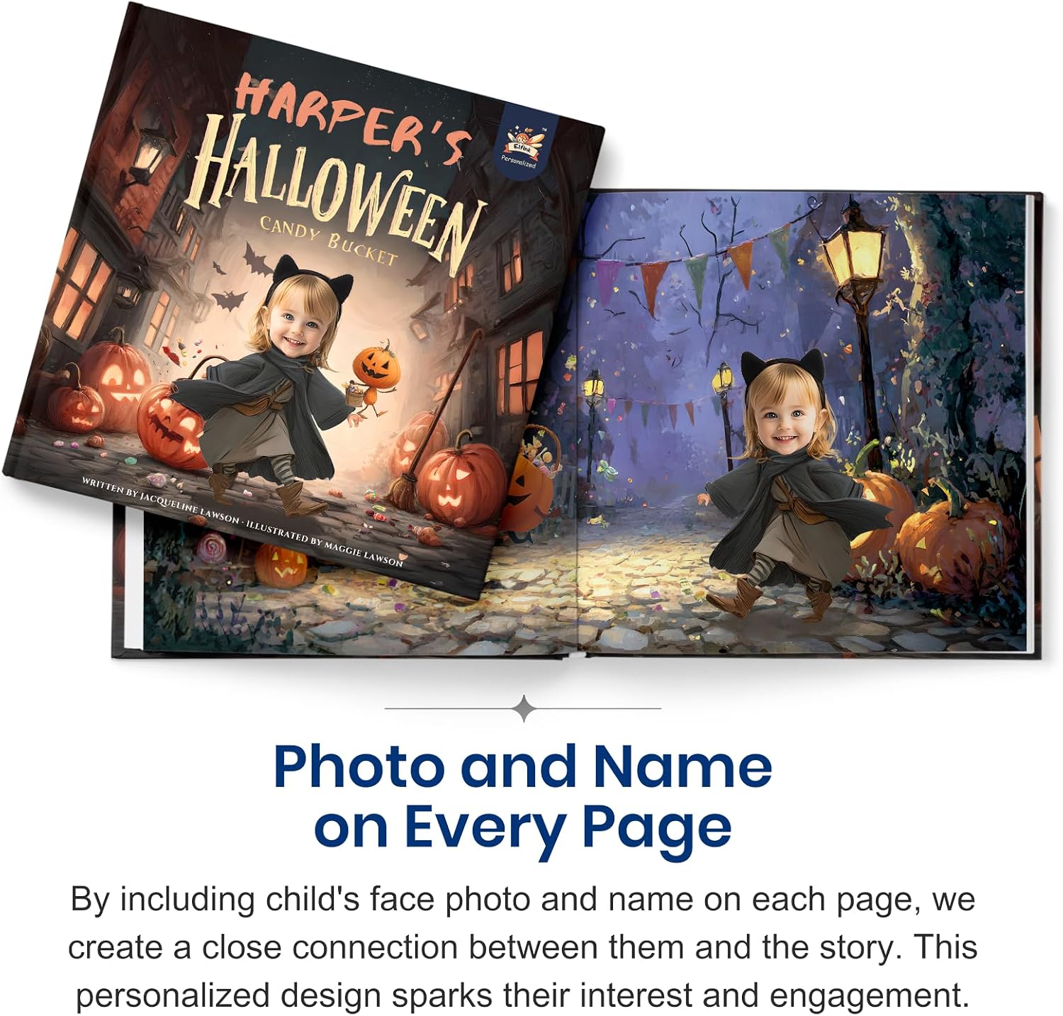 ELFINK Personalized Children Story Books - Halloween Candy Bucket - Customized Name & Photo - Baby Gifts - Children Bedtime Story (Soft Cover)