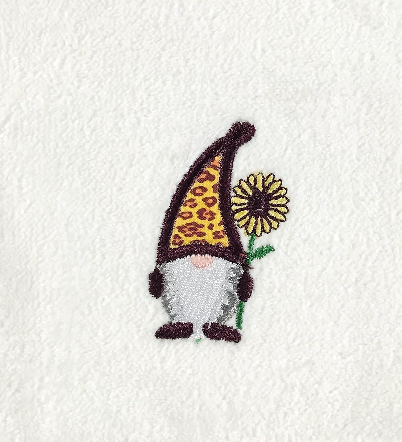 Serafina Home Decorative Fall Hand Fingertip Towels: Cute Garden Gnome with Sunflower on Plush Soft Cotton Ivory, Set of 2 image 3