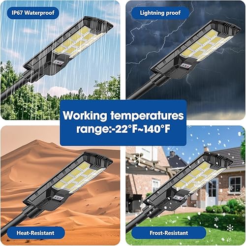 Miniatura 5 de Luz solar de calle de 10000 W, sensor de movimiento gran angular, impermeable, LED, con control remoto, 6500 K, del atardecer al amanecer,