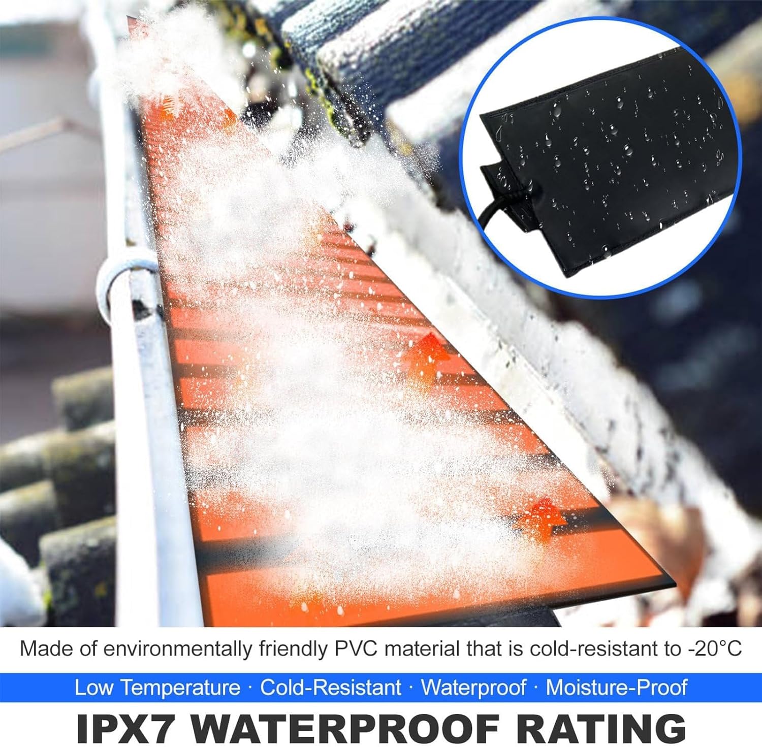 Heated Roof Gutter Heater System, PVC De-Icing Kit for Snow & Ice Melting, Easy Plug-and-Play Installation, 4.7"x299.2" (12" x760cm) Gutter Heating Mats