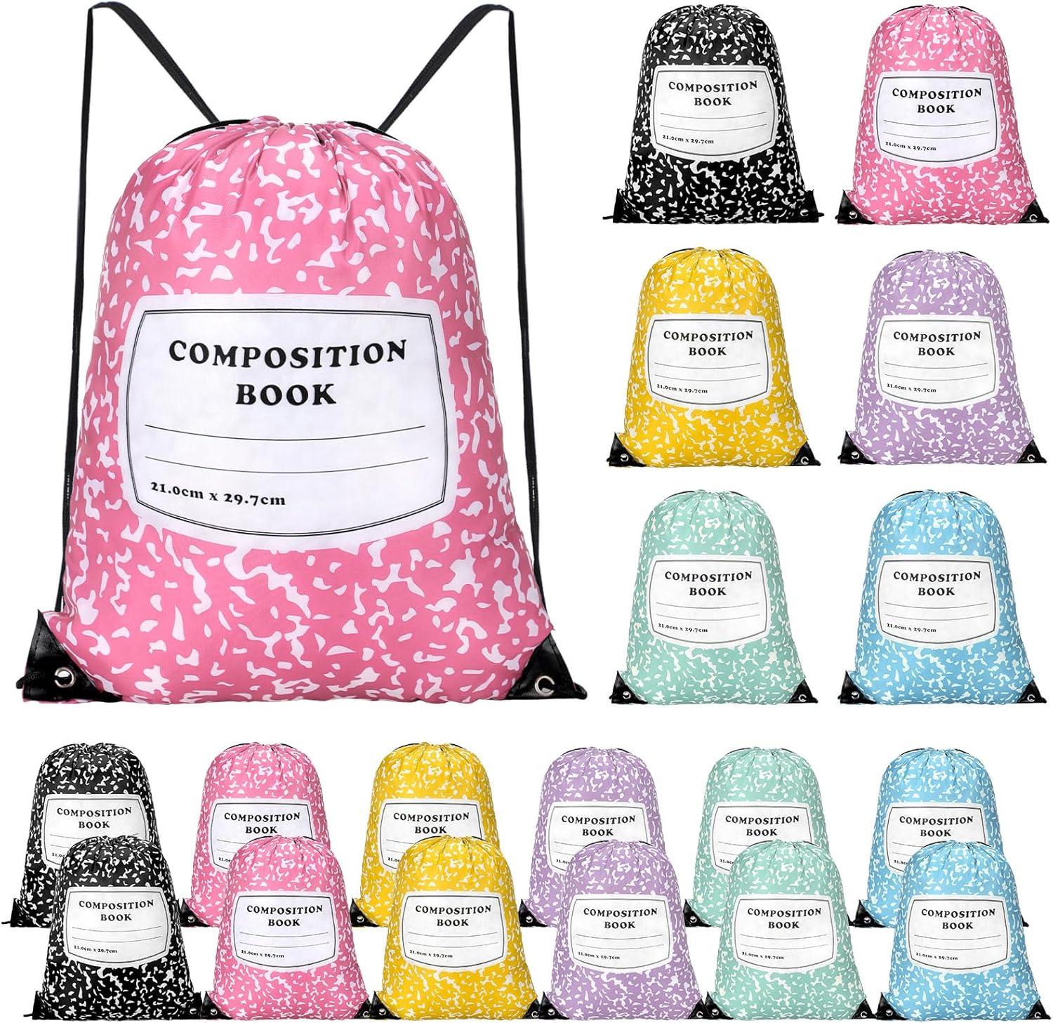 18 Pcs Back to School Composition Book Drawstring Bag Bulk 13"x16" Backpacks Carrying Folder Computer for Writing Teacher (Pastel)