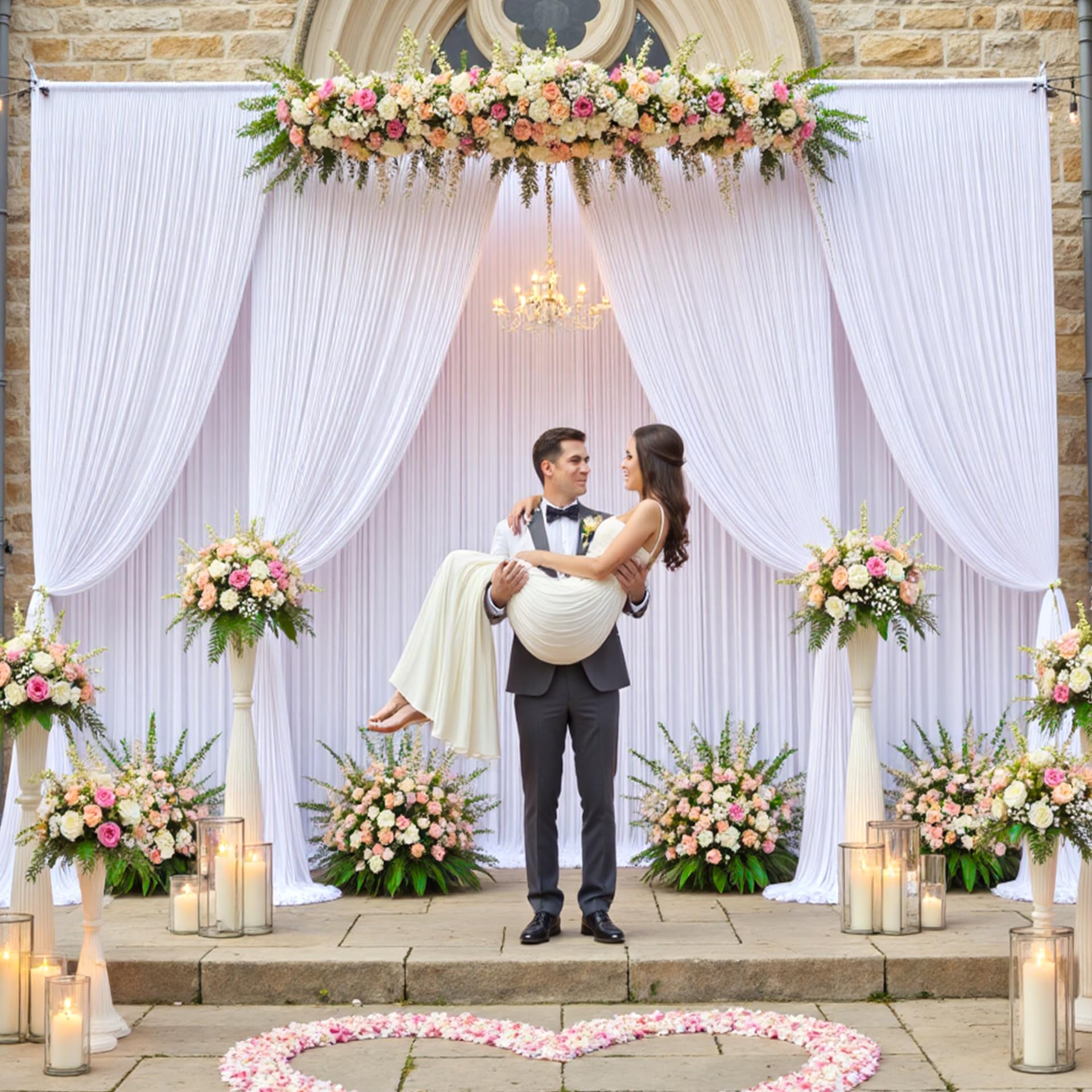 20×12ft White Wrinkle Free Backdrop Curtain for Wedding Parties, 4 Panels 5×12 ft Long Soft Silky Washable Polyester Photo Backdrop Drapes for