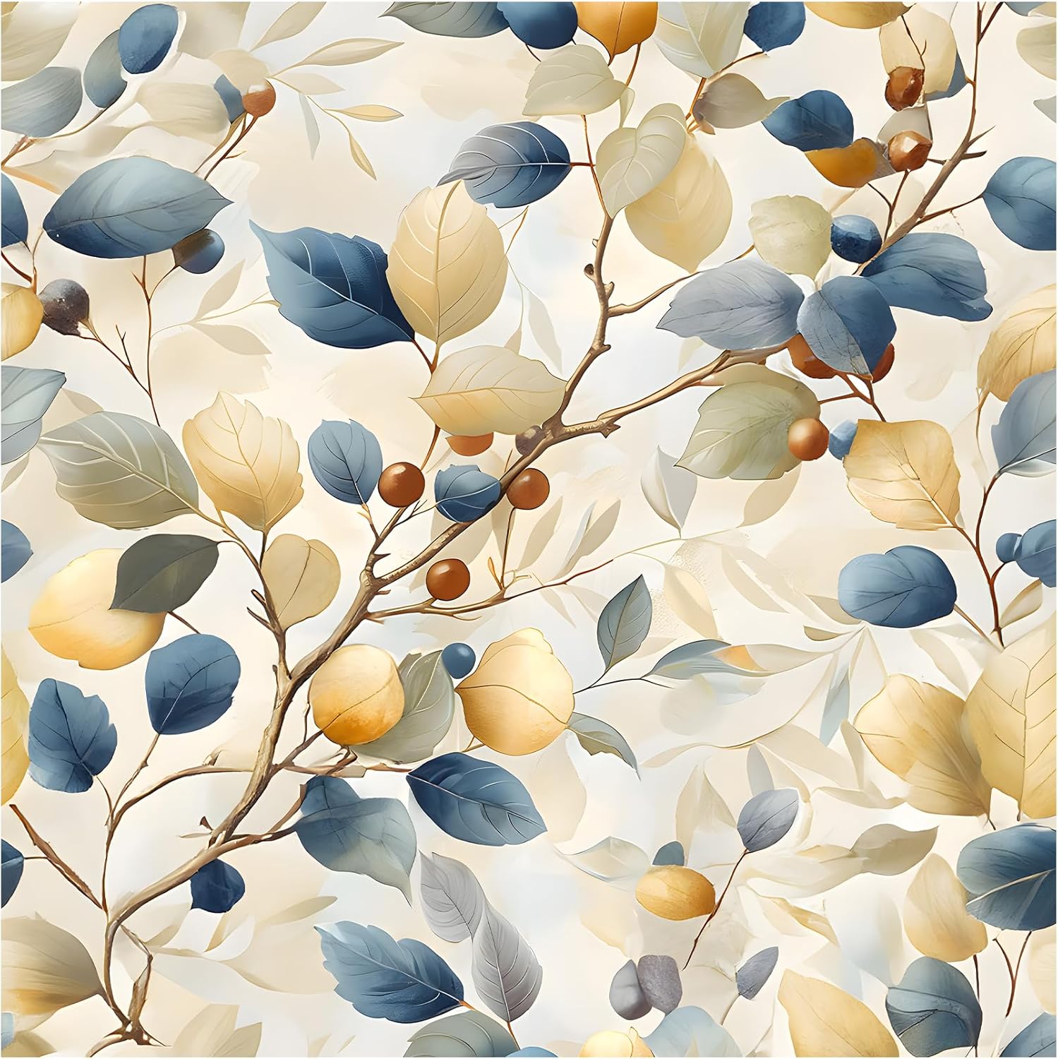 Leaf Wallpaper Peel and Stick Wallpaper 17.3"x393" Blue/Beige Plant Botanical Watercolor Self Adhesive Removable Wall Paper for Bathroom Bedroom Leaf Contact Paper for Cabinets Vinyl Film
