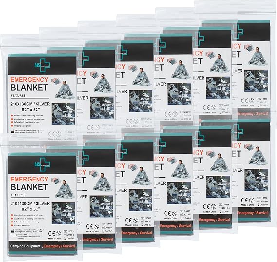 General Medi Emergency Foil Blanket, Emergency Mylar Thermal Blanket (12-Pack) – Survival Blankets Perfect for Outdoors, Hiking, Survival, Marathons or First Aid