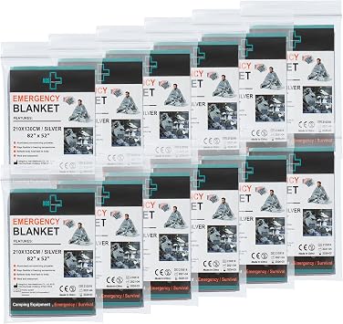 General Medi Emergency Foil Blanket, Emergency Mylar Thermal Blanket (12-Pack) – Survival Blankets Perfect for Outdoors, Hiking, Survival, Marathons or First Aid