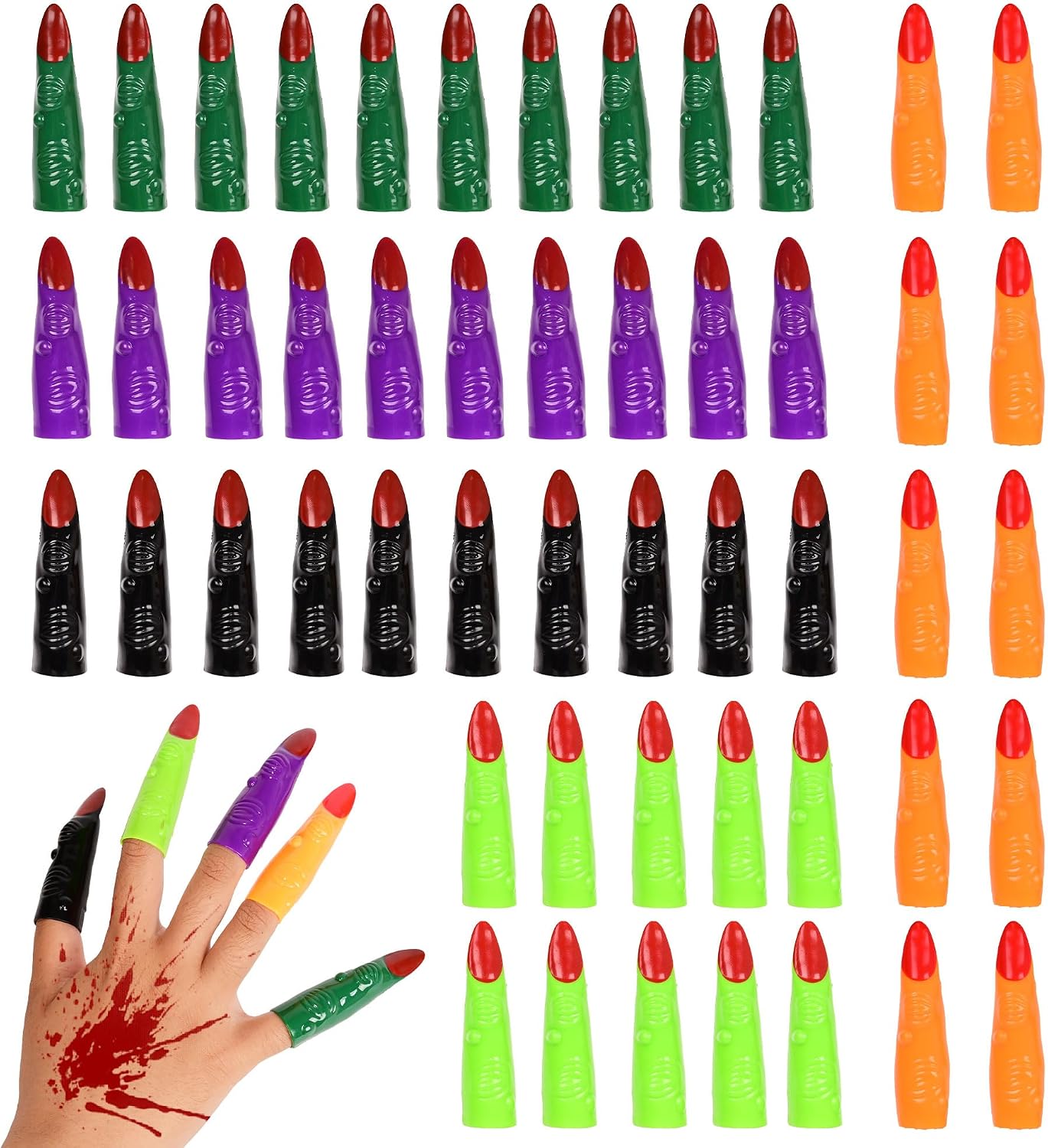 50Pcs Halloween Witch Finger Prosthetics, Colorful Plastic Fake Finger Claws for Parties, Festivals, Role-Plays and Witch Costume Decorations