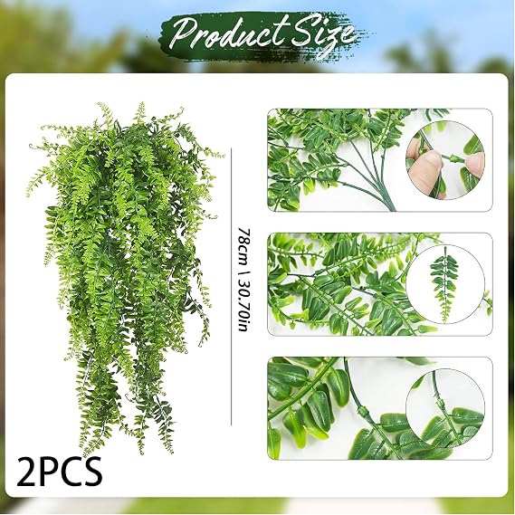 Novastream 2 Pcs (Not Pot) Hanging Plant, Artificial Plants, Fake Trailing Plant, Fake Ferns Faux Persian for Indoor & Outdoor, Garden, Balcony, Farmhouse, Wedding Arch, Jungle, Beach, Birthday Party