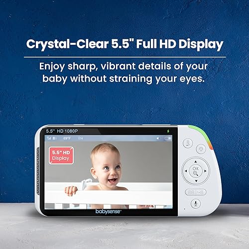 Miniatura 12 de Babysense Monitor de bebé con pantalla dividida Full HD de 5.5 pulgadas y 1080p, monitor de bebé de video con 2 cámaras y audio, luz nocturna RGB