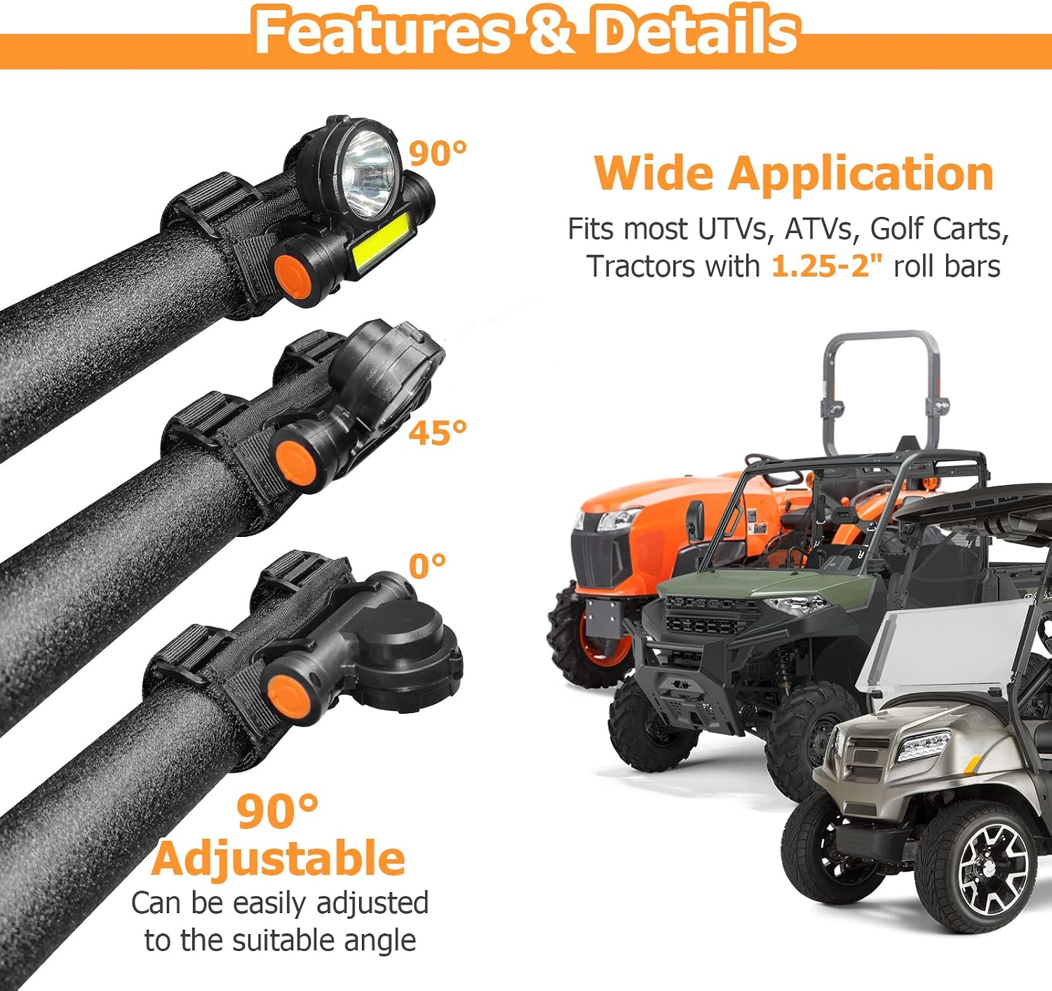 WeiSen LED Dome Light UTV Interior Lights Universal Fits 1.25"-2" Roll Bar Cage Mount Compatible with Polaris RZR Ranger Can Am X3 Pioneer Talon Mule Teryx Etc