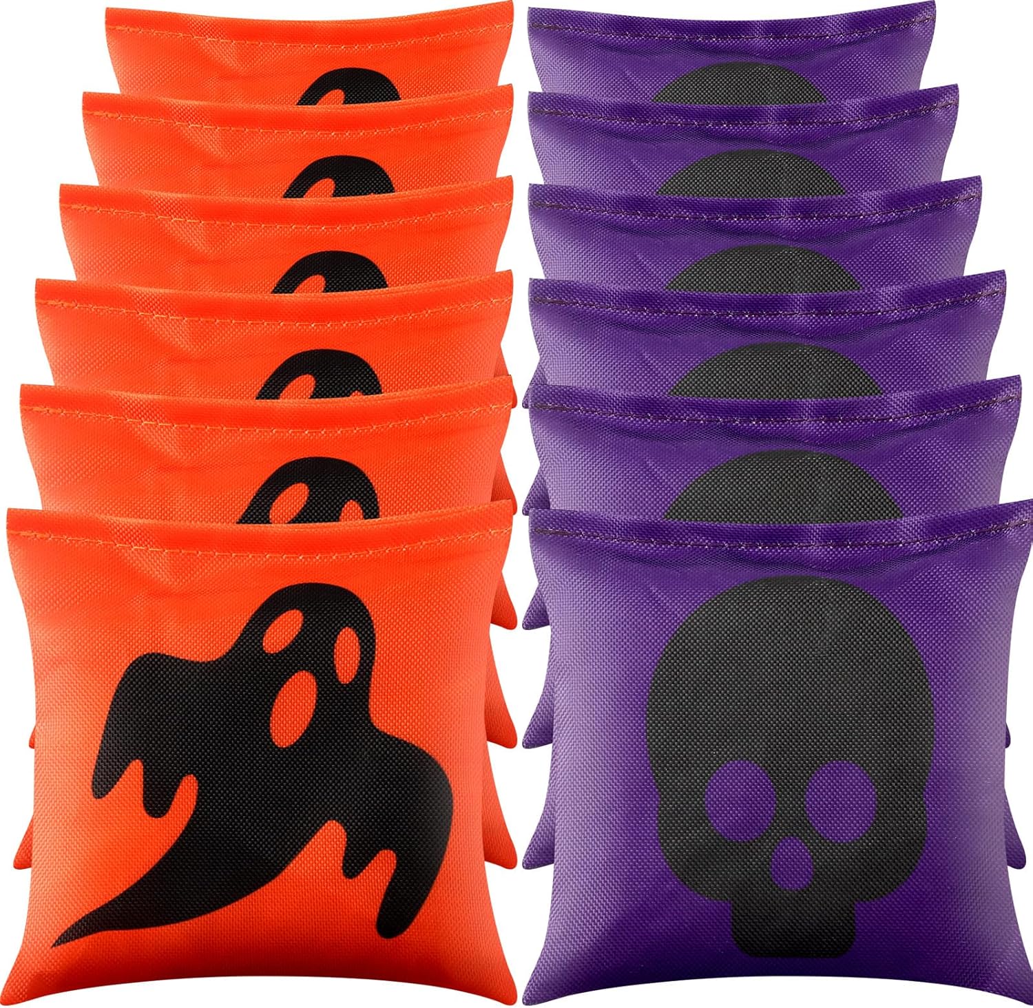 Ceenna 12 Pcs Fall Bean Bags Autumn Pumpkin Maple Halloween Ghost Corn Hole Game Bags for Tossing Game Thanksgiving Corn Hole Bean for Fall Holiday Party(Skull and Ghost)