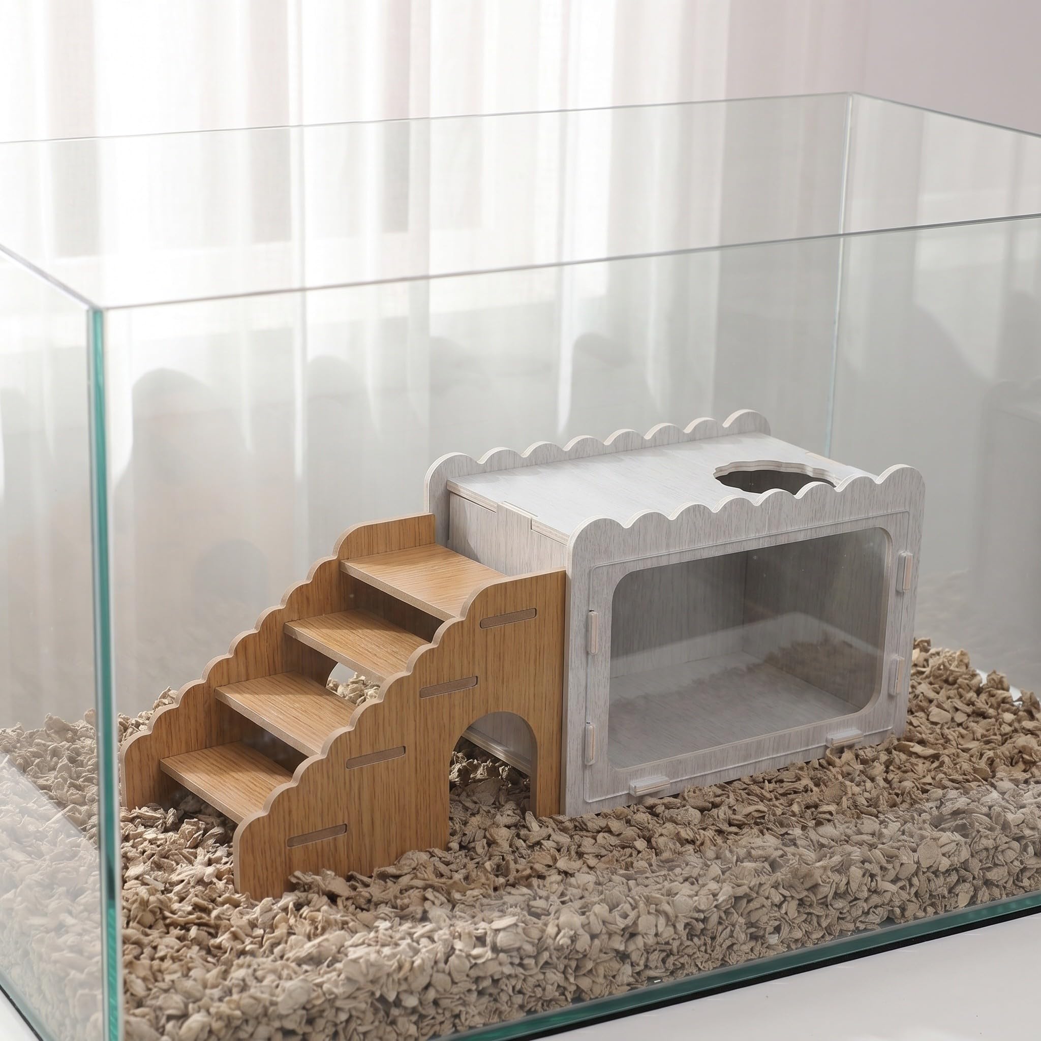 Operitacx Hamster-Versteck mit Kletterleiter, Holzhaus zum Schlafen und Spielen für Hamster, zweistöckiges Kleintierhaus für Rennmäuse, Mäuse und Ratten