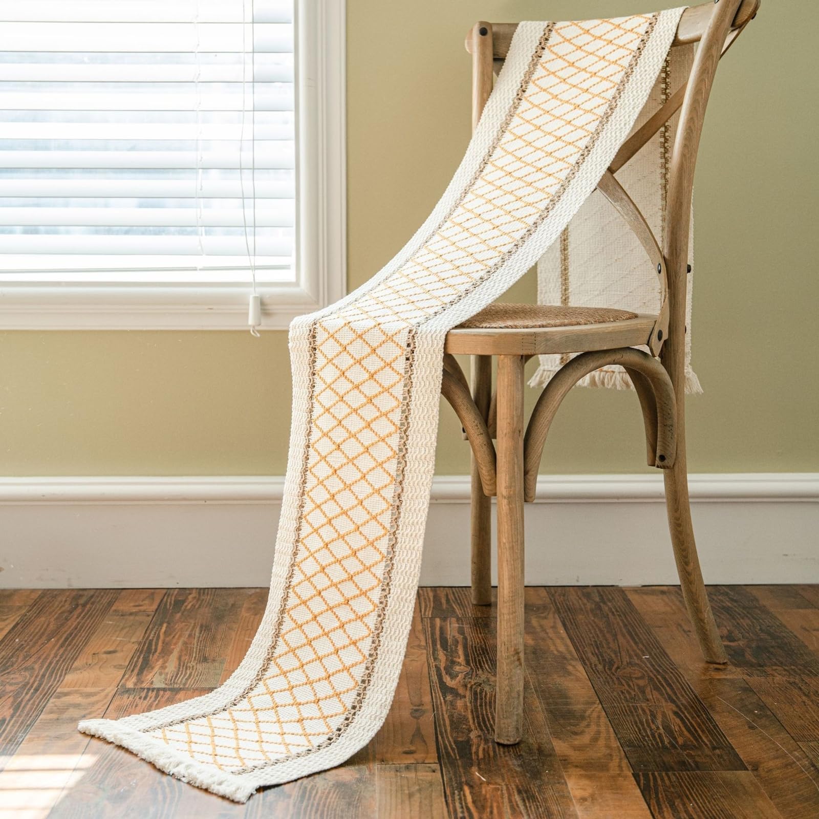 Tischläufer Modern Baumwollleinen, Tischläufer Hochzeit 30x240 cm, Zweifarbig Gewebt mit Quasten