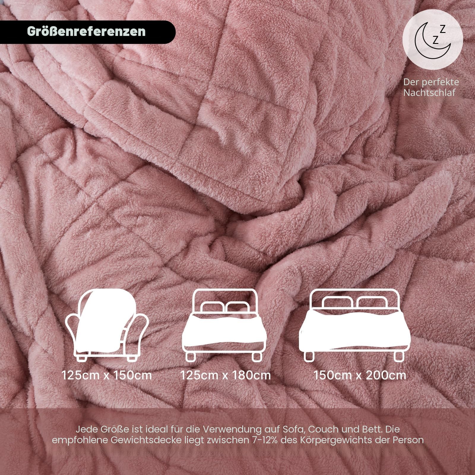 Brentfords Schwere Decke aus Teddy-Fleece 150x200 cm 8 kg Rosa