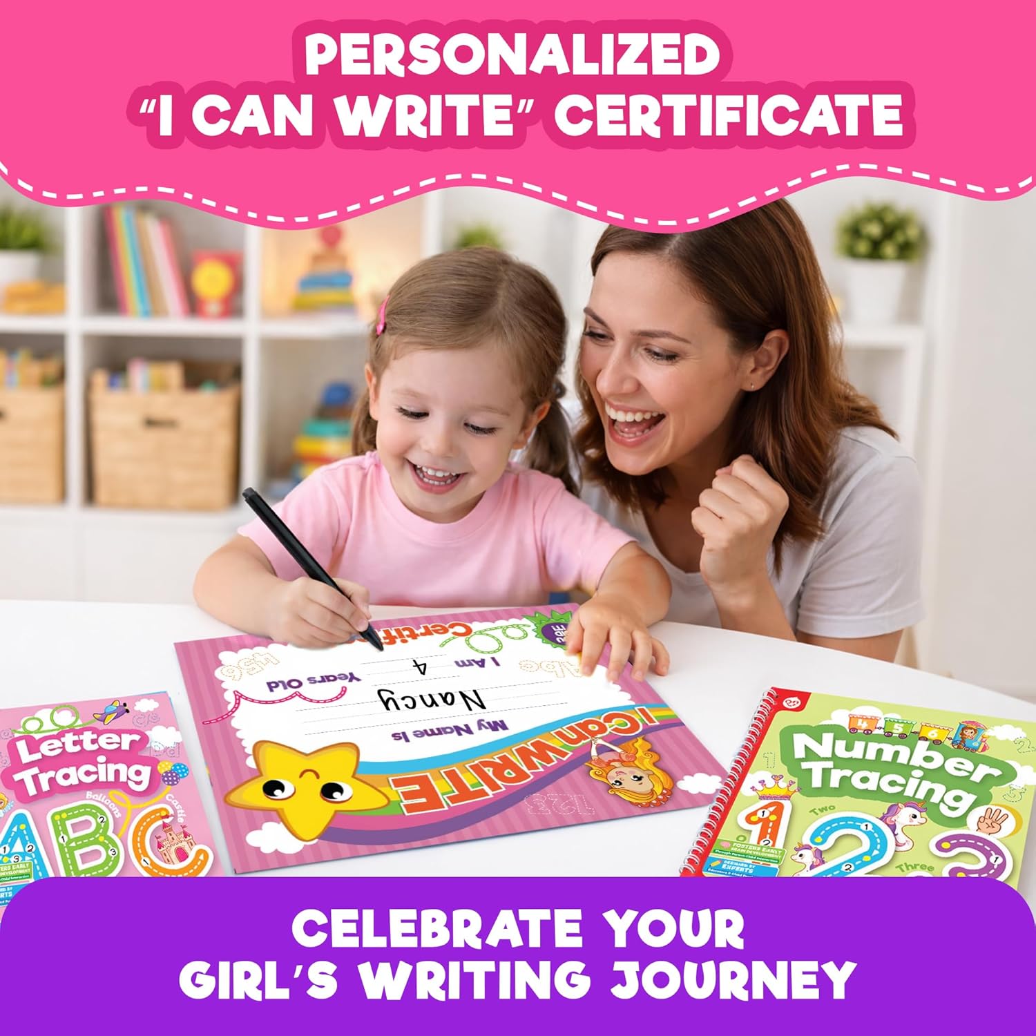 Doctor Jupiter Preschool Tracing Books, Handwriting Practice for Girls Ages 3-5 | Unicorn & Princess Tracing Book Toys for 3+ Year Olds with 100+ Wipe-Clean - Learning & Educational Activities