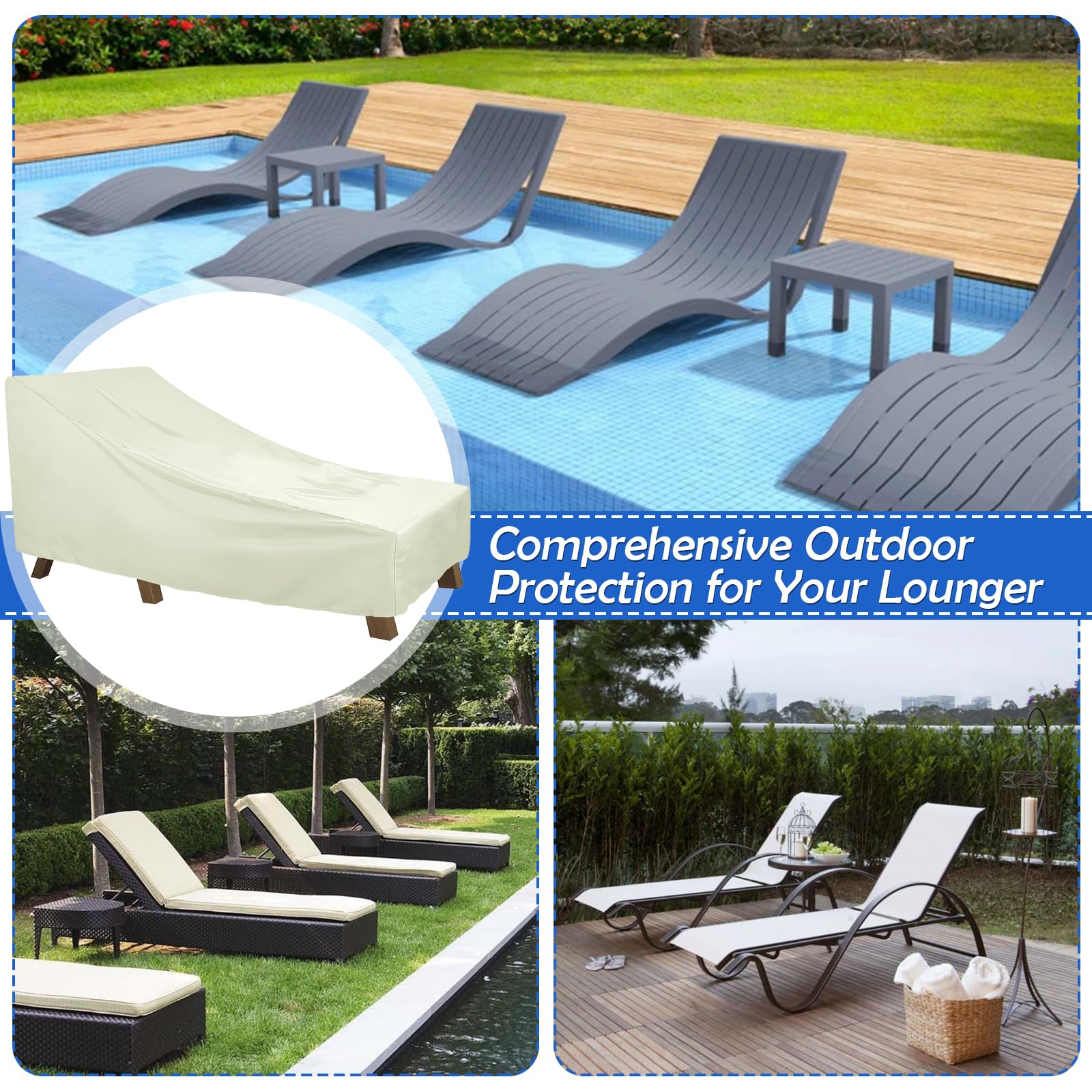 Copertura per lettino da giardino, impermeabile, copertura per mobili da giardino 210D, in tessuto Oxford (2 x beige)