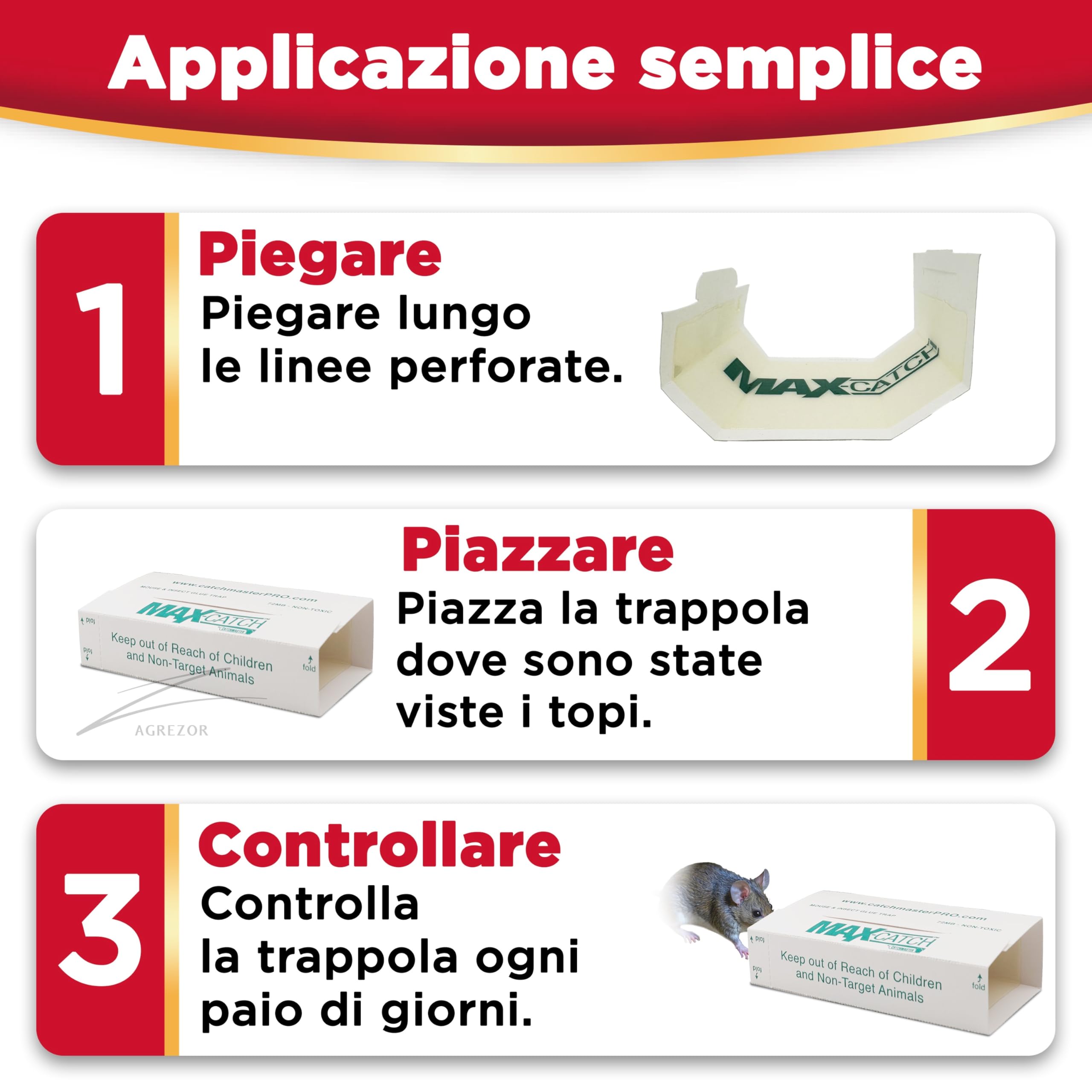Catchmaster 72MAX Trappola per Roditori Grandi | 72 Piaste Adesive con Esca Integrata | Efficace Soluzione per Uso Interno | Colla Potente di Alta Qualità per Topi e Ratti