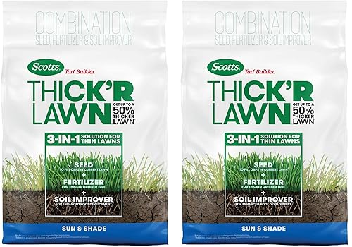 Scotts Turf Builder Thick'R Lawn Sun and Shade, 12 lb. - 3-in-1 Solution for Thin Lawns - Combination Seed, Fertilizer and Soil Improver for a