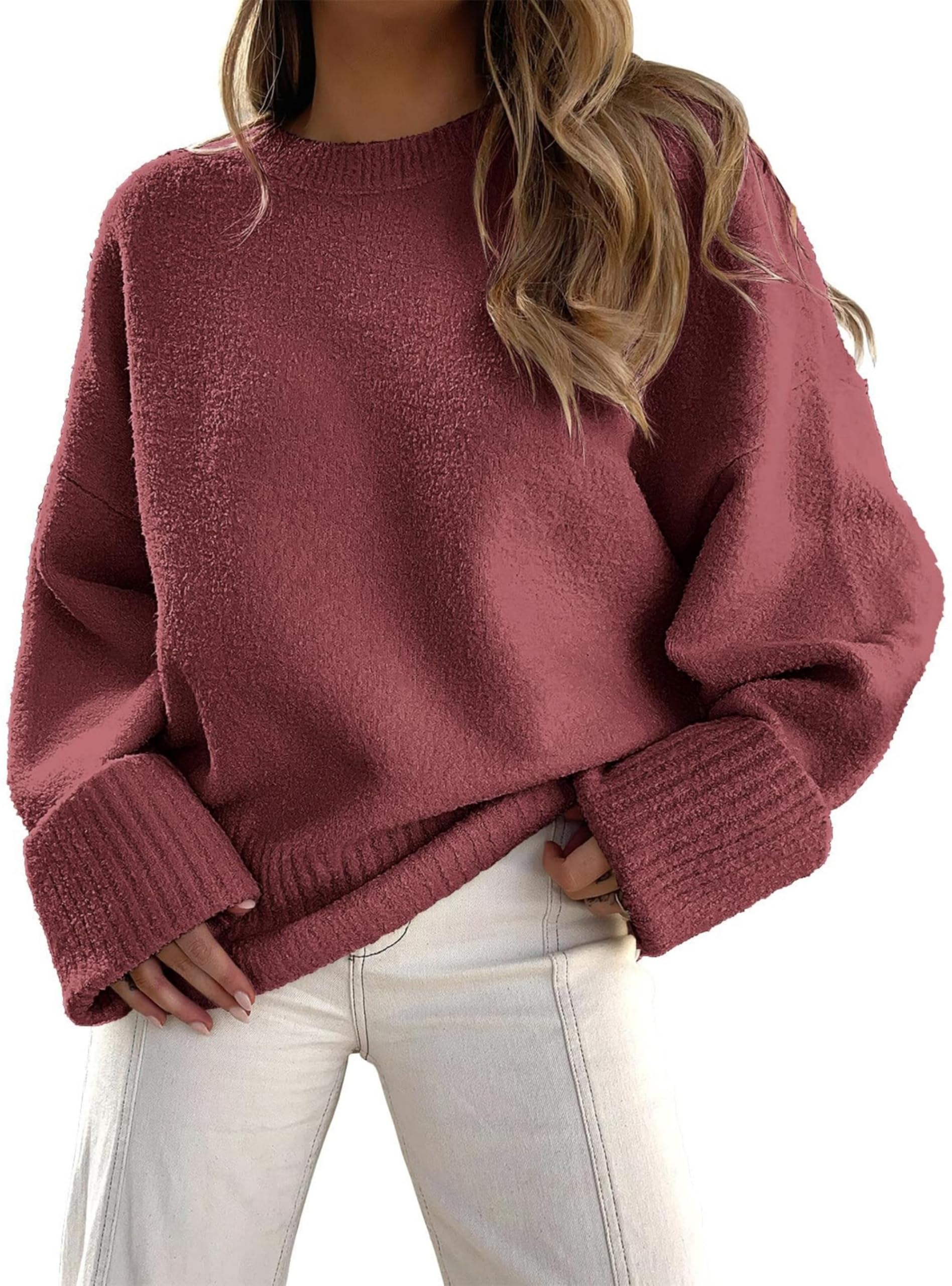 Jhsnjnr Oversize Pullover Damen Gestrickt Winterpullover Rundhals Weicher Dicker Sweater Herbst Lockerer Flauschige Grob Strickpullover