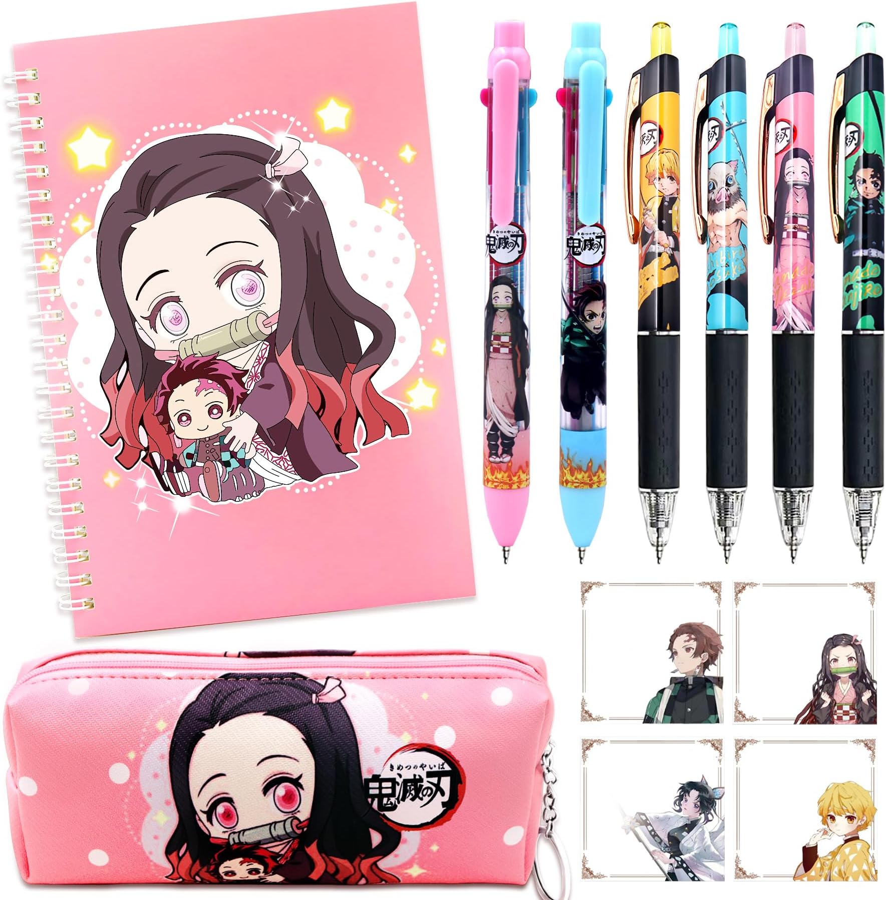 Anime Demon Merch Gifts，Kawaii Anime Stuff Cartoon Stationery Set School Supplies for Girls，Including Spiral Notebook Gel Pen Multicolor Pen Sticky Note...