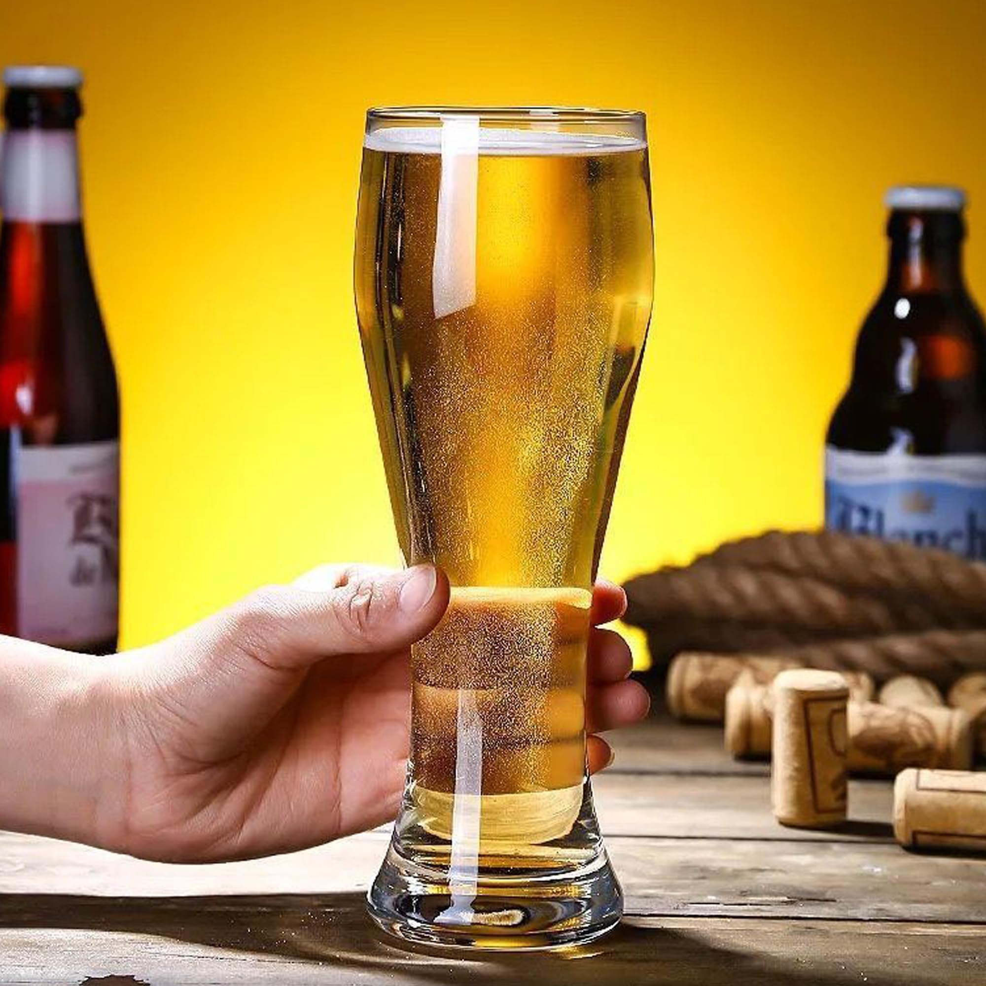 XIJIXI 100% Hand Blown Artistry Pilsner Beer Glasses 18.5 oz Capacity Ultra-Thin Craft Lead-Free for Beer Drinking Bliss Bar Glassware creative base Beer Glasses 4pack