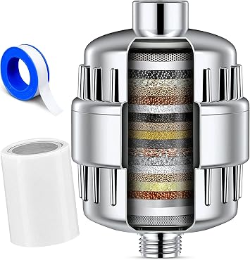 Showerhead Filter for Hard Water 15-Stage High-Pressure Filtration with Vitamin C & E, Ideal for Skin & Hair Care, Universal Fit for All Shower Types, Easy Installation
