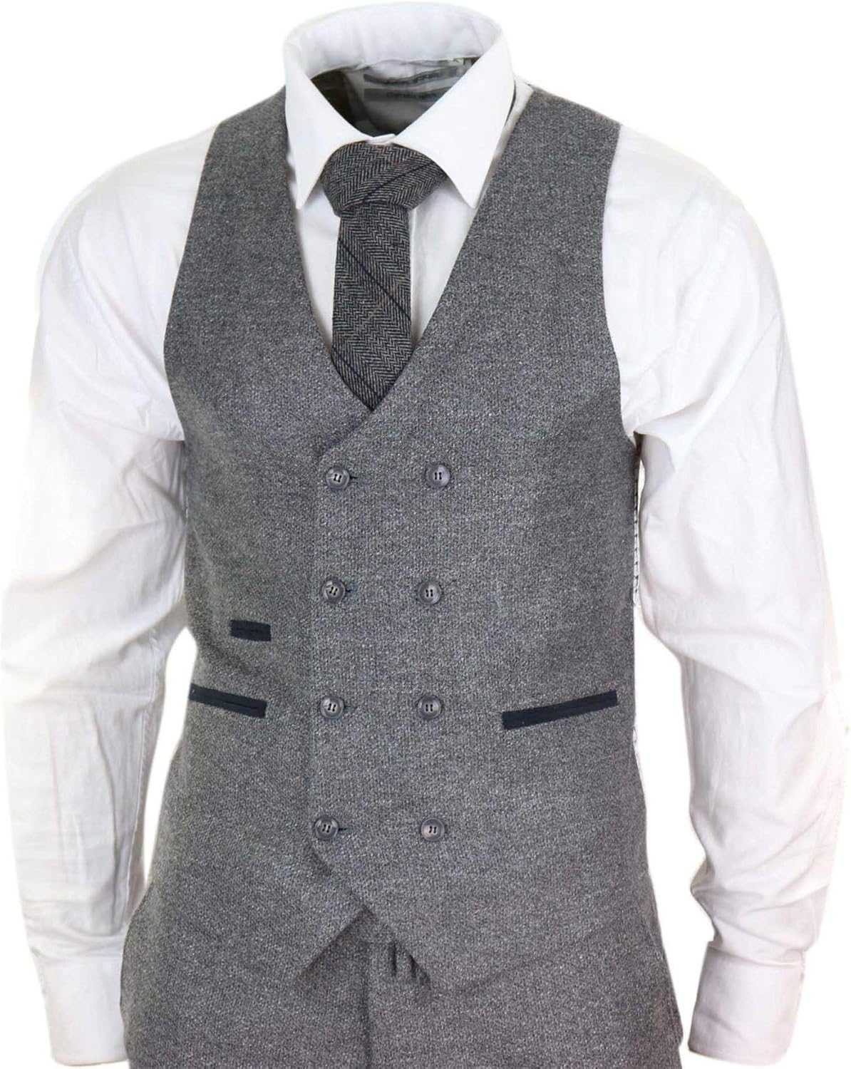 TruClothing Mens Wool 3 Piece Suit Double Breasted Waistcoat Tweed 1920s