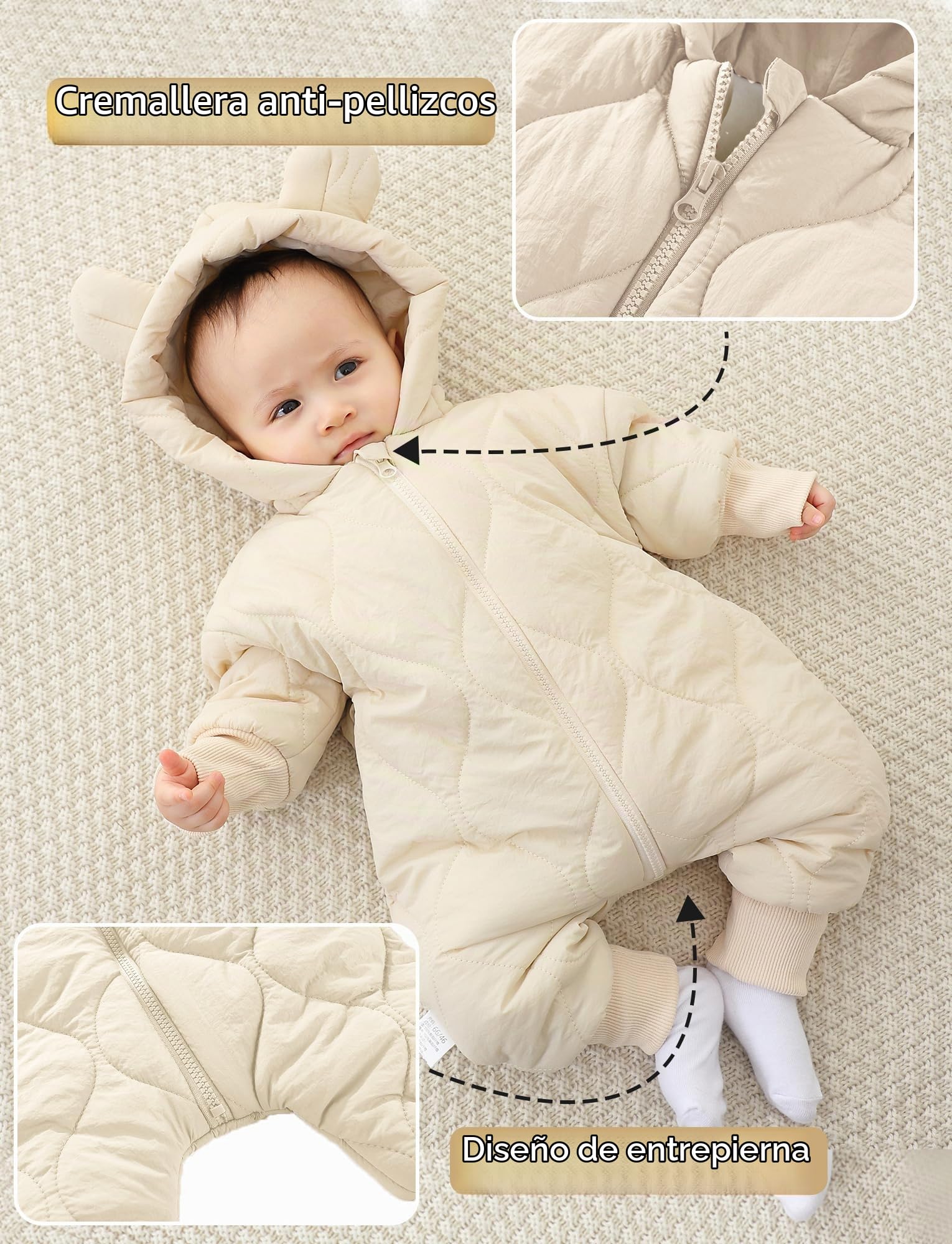 Happy Cherry - Mono Invierno Bebé Niño Niña Ropa de Una Pieza con Capucha Recién Nacido Traje de Nieve Niños Niñas Mameluco Acolchado Infantil Buzos Cálida Mangas Largas - 3-18 Meses