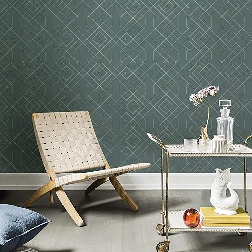 Miniatura 2 de Scott Living 2964-25911 Ballard Teal Geometric Papel pintado