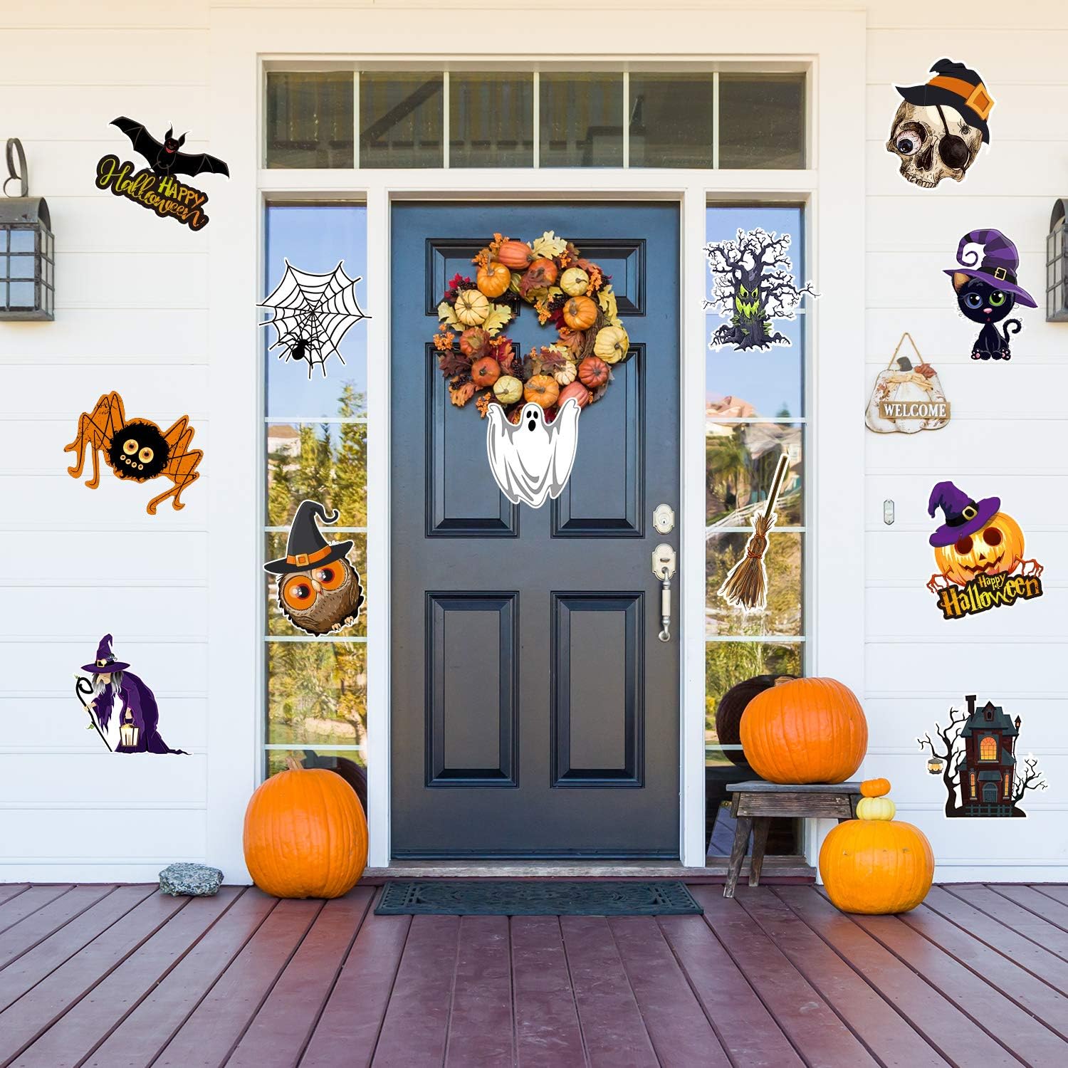 Outus 12 Pcs Halloween Cutouts Pumpkin Bat Witch Wall Decor,Cute Style