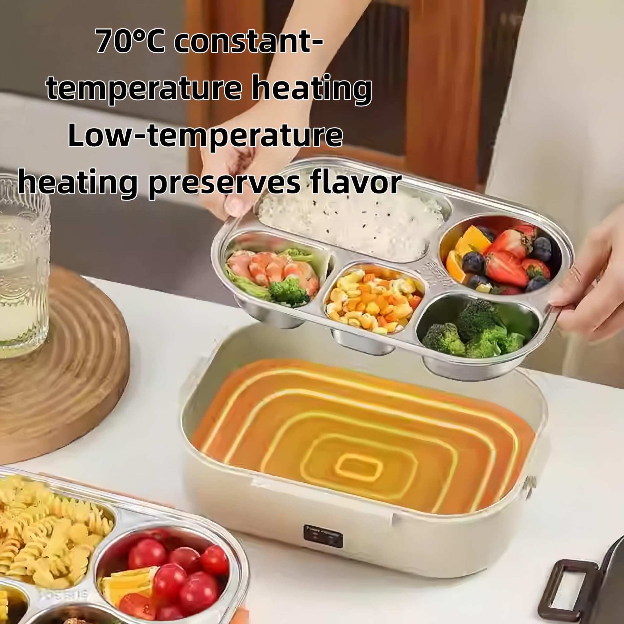 Elektryczne pudełko na lunch,izolowane pudełko bento,nie wymaga uzupełniania wody,Pojemnik na posiłki z przegródkami,Ogrzewanie w stałej temperaturze(Four Character)