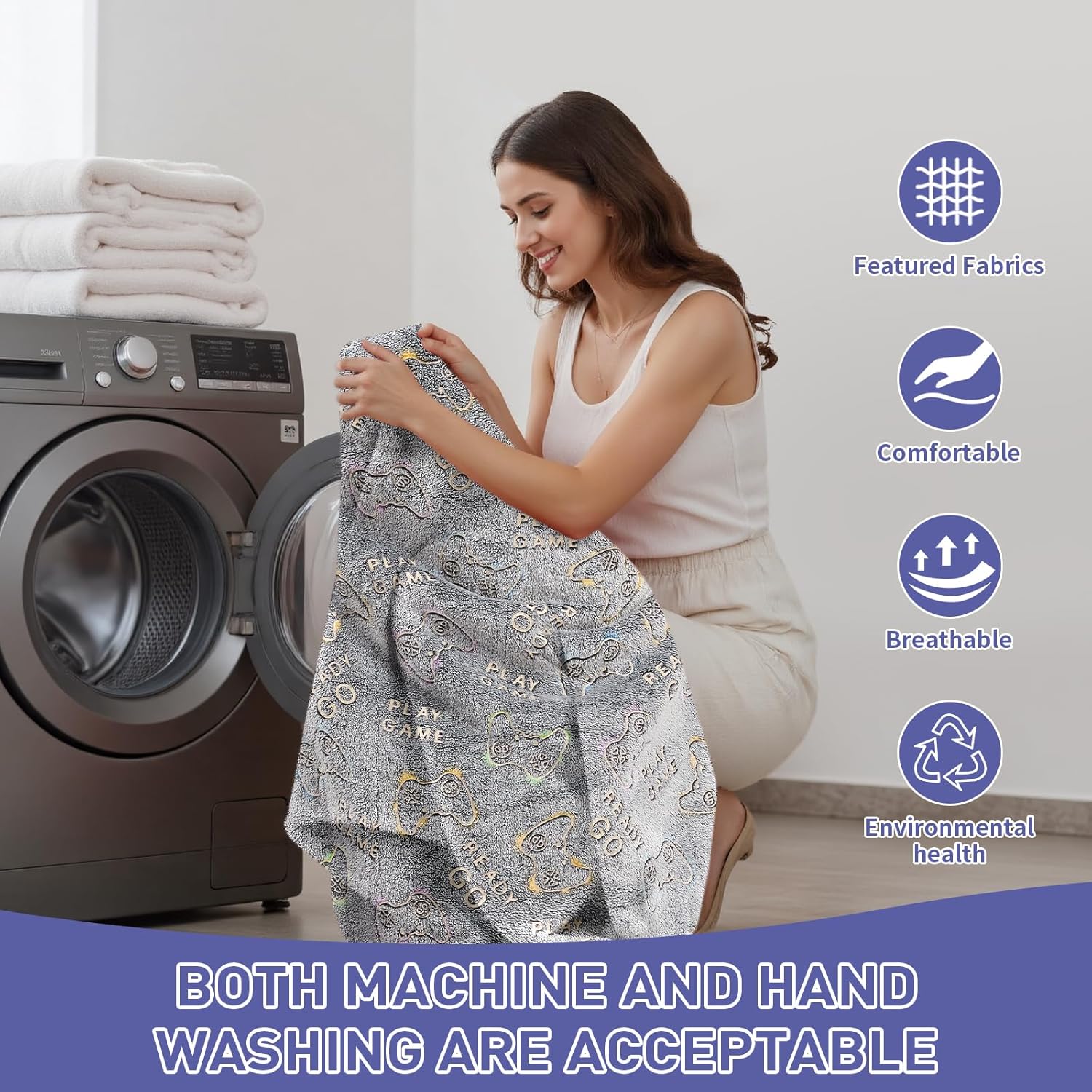 Wearable Blanket Gift for Women & Men Sherpa Flannel Blanket Hoodie Long Warm and Cozy Blanket with Giant Pocket,Glow in the Dark Game Controller - Image 4