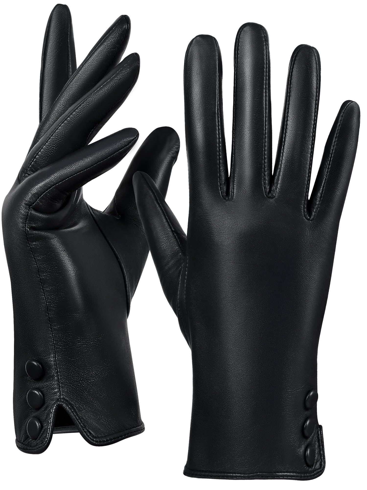 GSG SINCE 1998 Gants en Cuir pour Femme Hiver en Mouton | en Cuir d’Agneau Sans Chrome – Tactiles, Chauds et Doublés de Laine