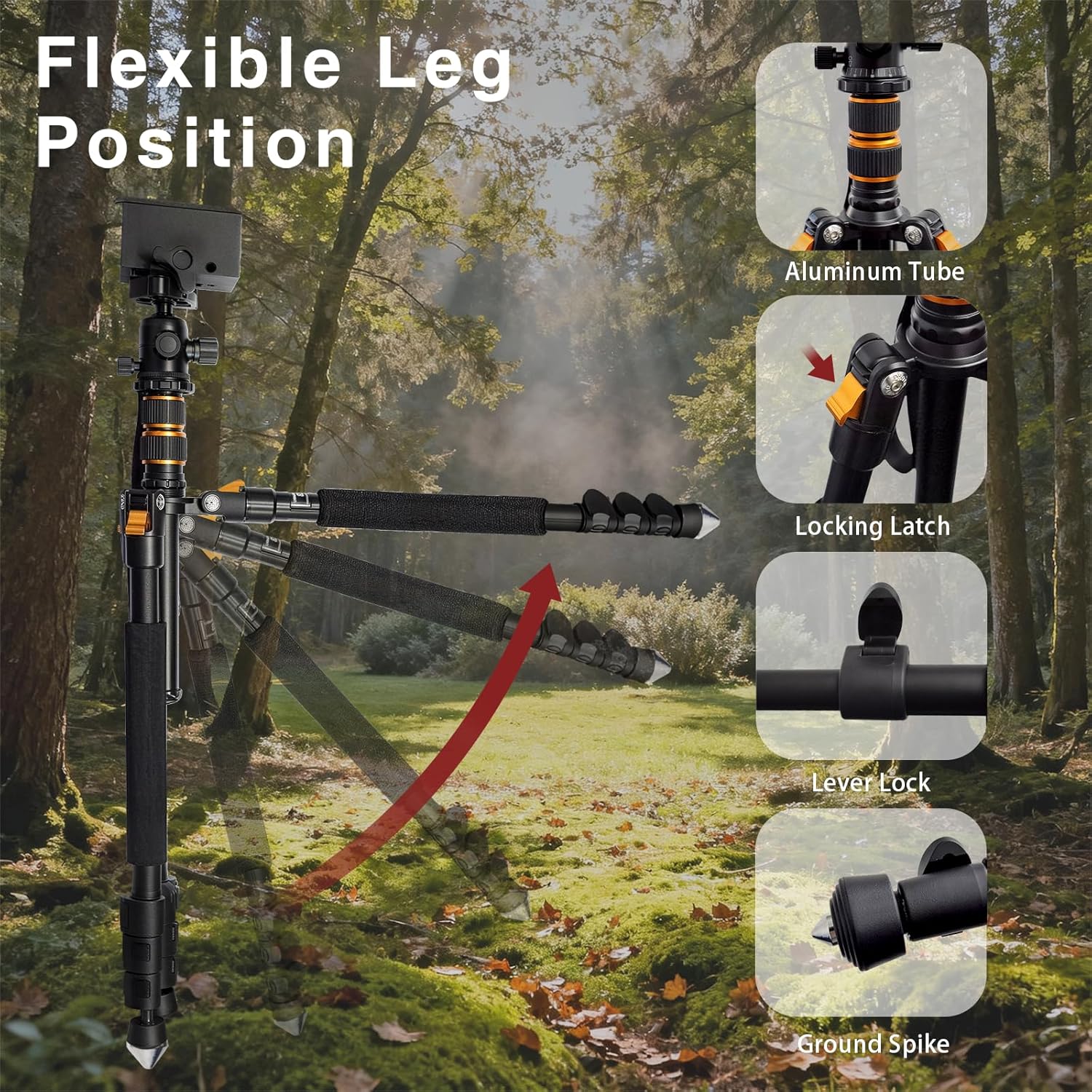 Hunting Tripod with Interchageable Head of V-Yoke and Vise Clamp,Shooting Rest for Rifles,Flexible and Sturdy Stand with Aluminum Frame,Custom Storage Bag,Easy to Folded and Carry