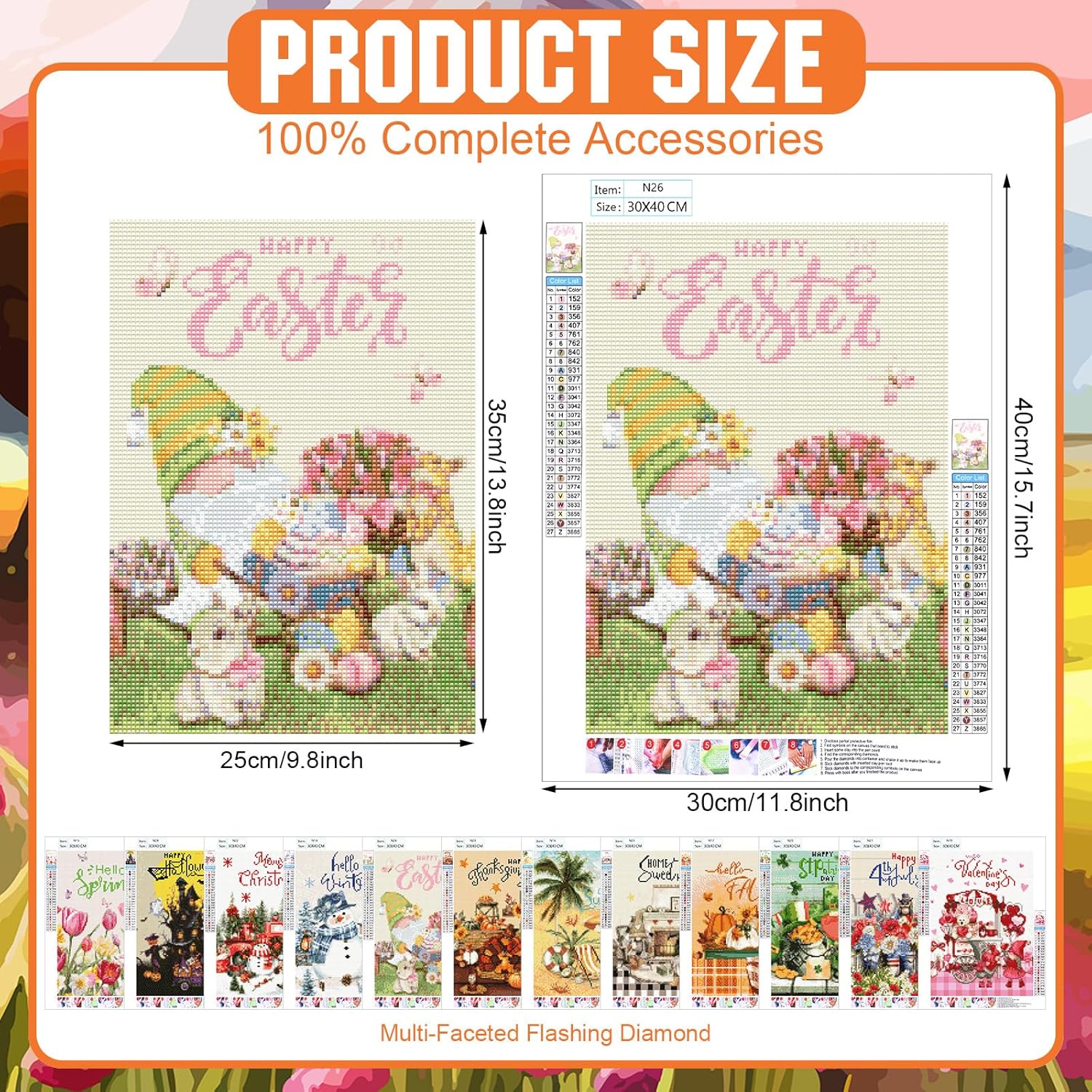 VioraWhite 12 Pcs Seasonal Diamond Art Set for Adults Holiday Theme Diamond Painting Kits for Women DIY Cartoon 5d Rhinestones Crafts Gifts with Tools for Home Wall Decoration(Fresh)