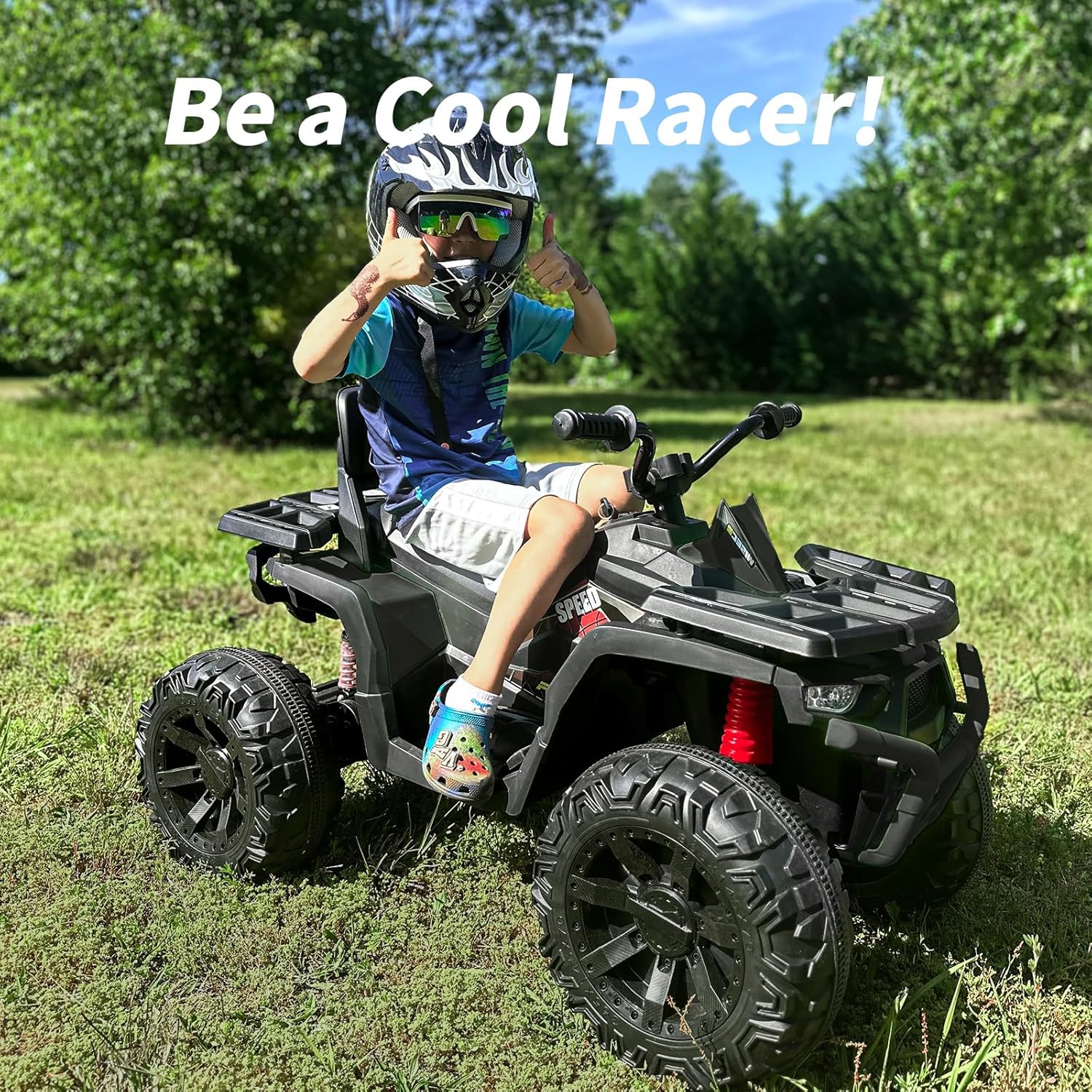 Hikiddo Kids ATV 4 Wheeler, 24V 4WD Electric ATV Ride On Toy for Big Kid with 2-Seater, 4x200W Motor - Black