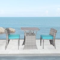 Vista 3 de yoyomax Juego de muebles de patio de 3 piezas, juego de bistró de mimbre de ratán PE con estante de almacenamiento, sillas de sofá de patio con mesa